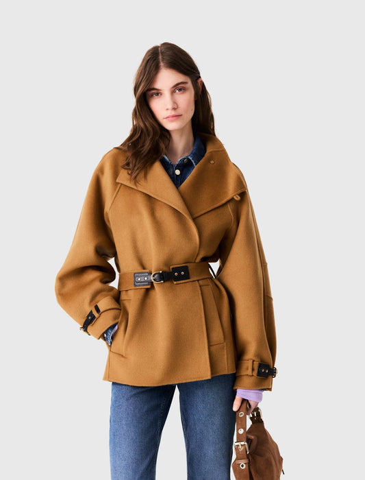 Belted Mid-Length Wool Coat Camel
