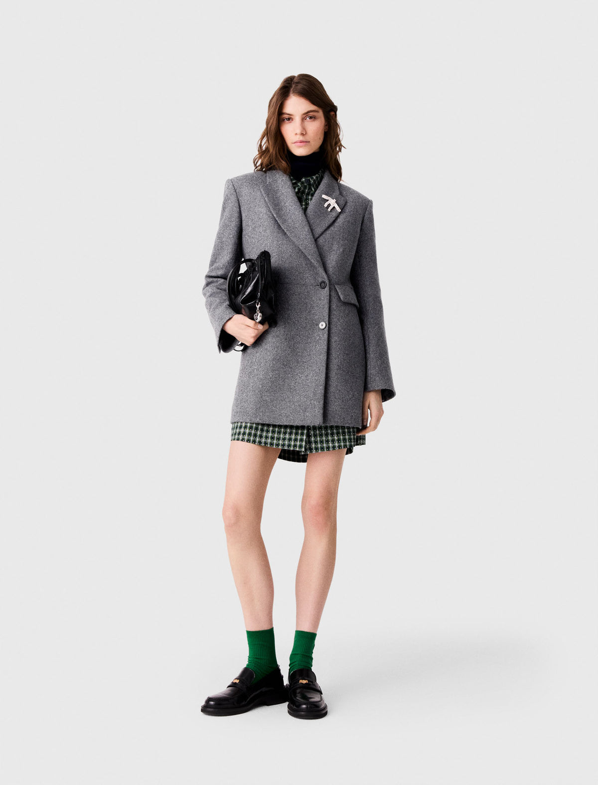 Mid-length wool blend coat Grey