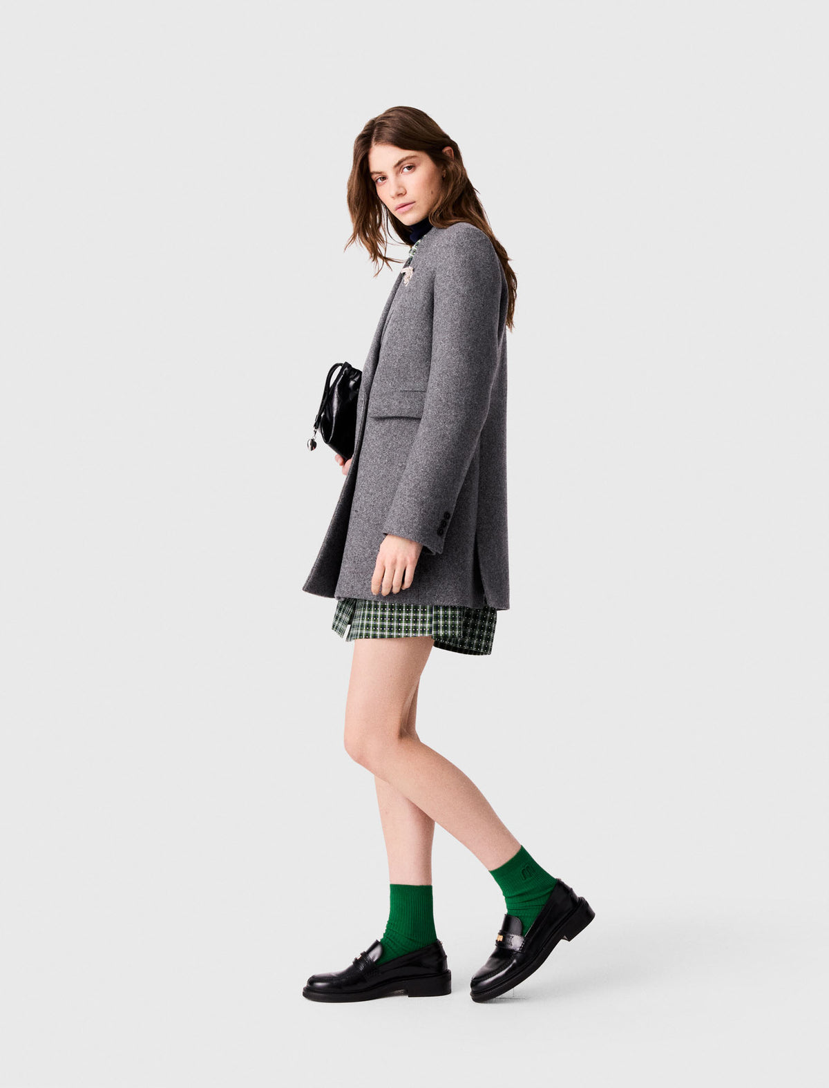 Mid-length wool blend coat Grey