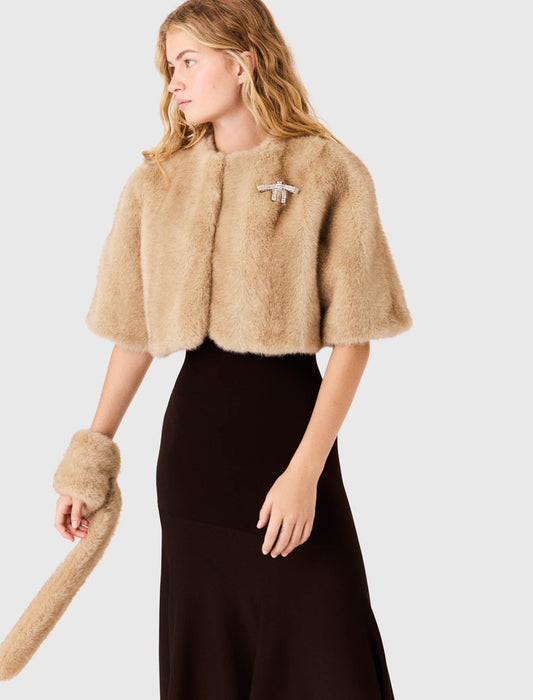 Short Faux Fur Jacket Beige