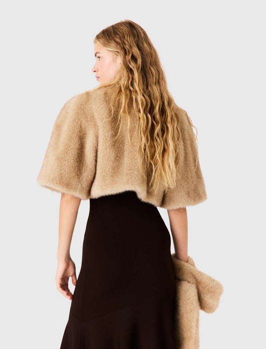 Short Faux Fur Jacket Beige