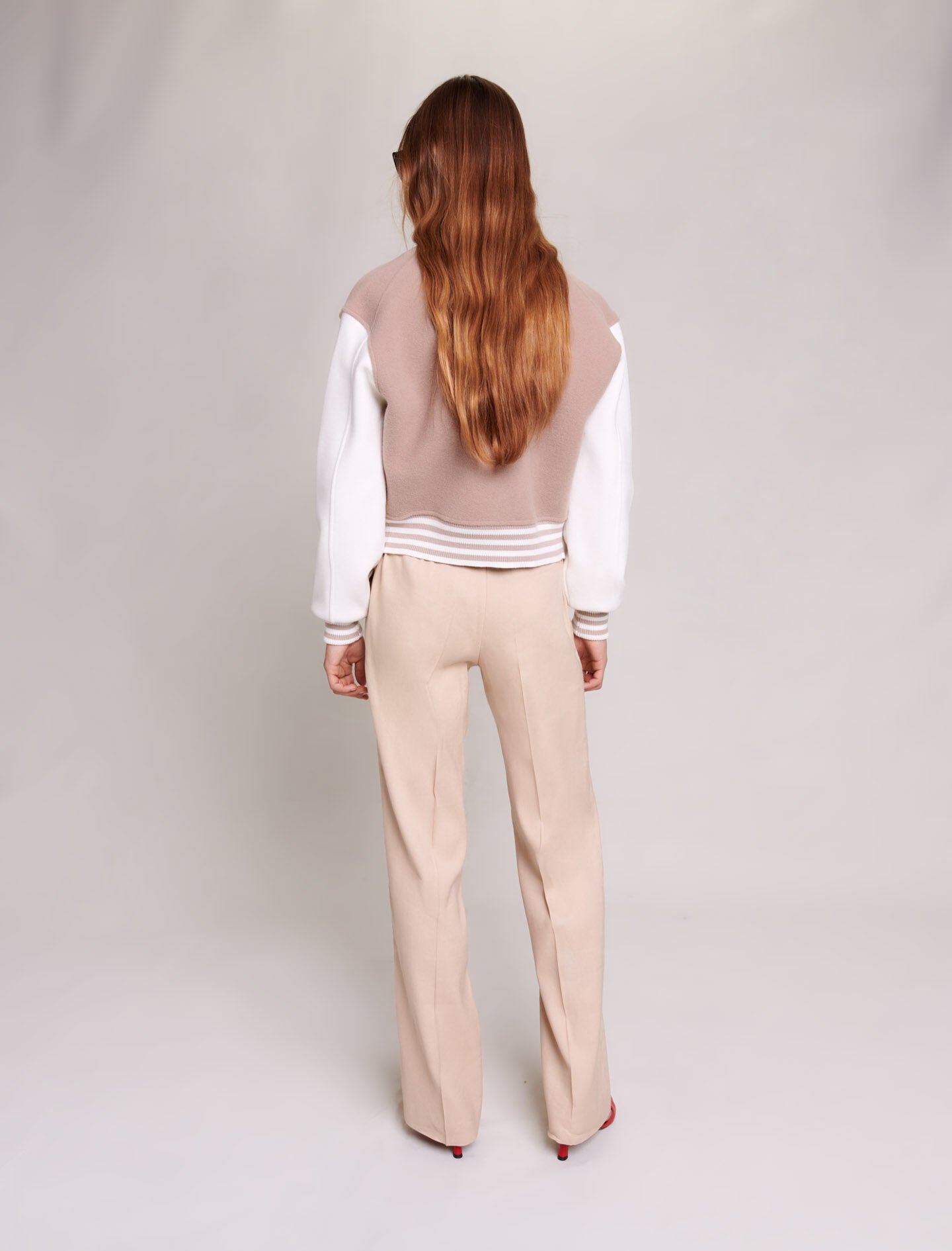 Beige-straight-fit trousers