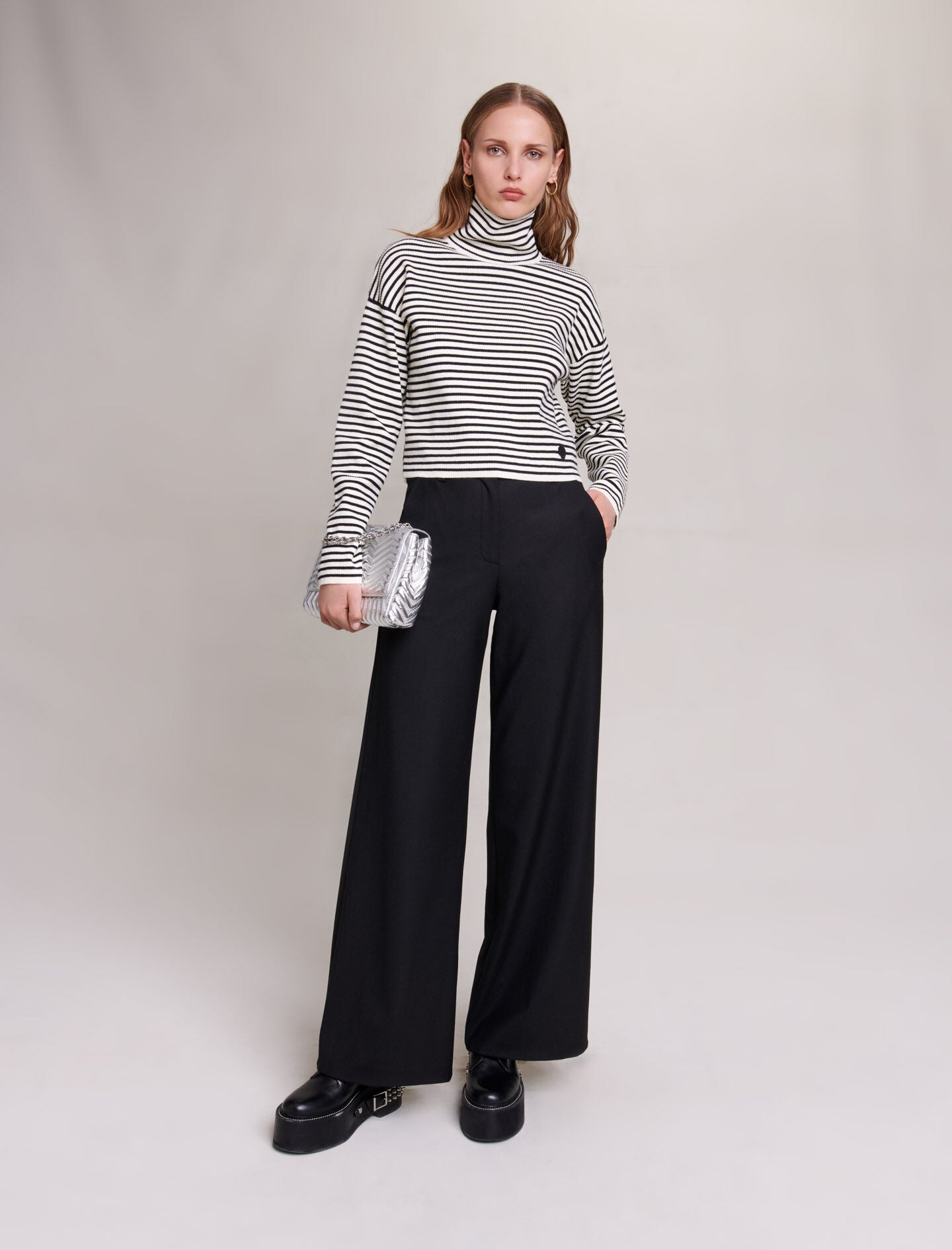 Black featured-flared trousers
