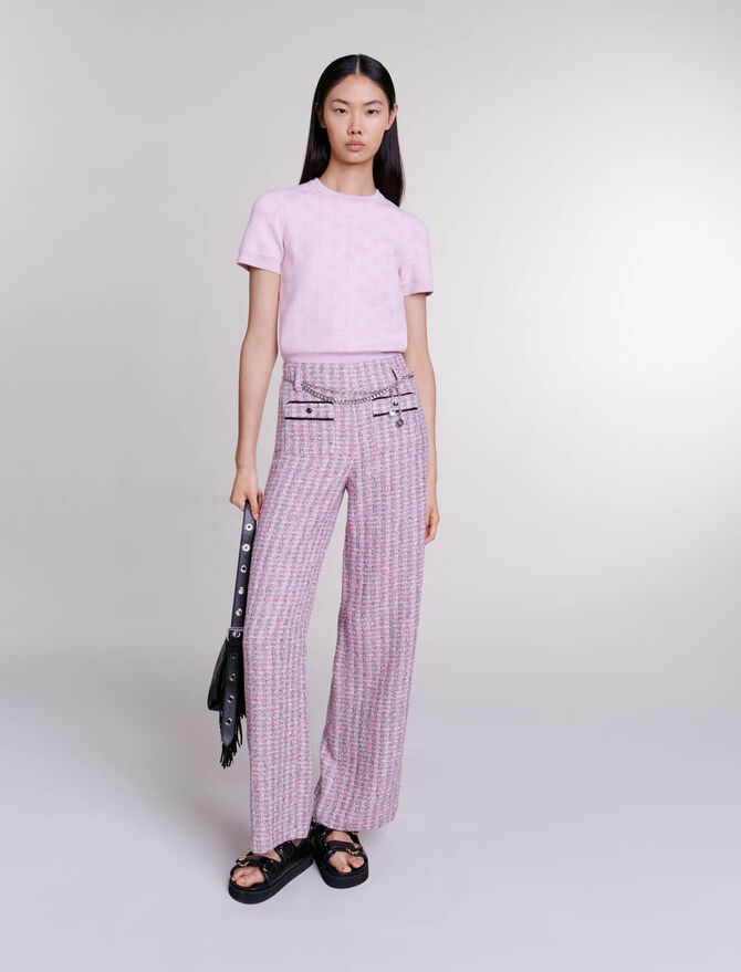 Pink featured Wide-leg tweed trousers