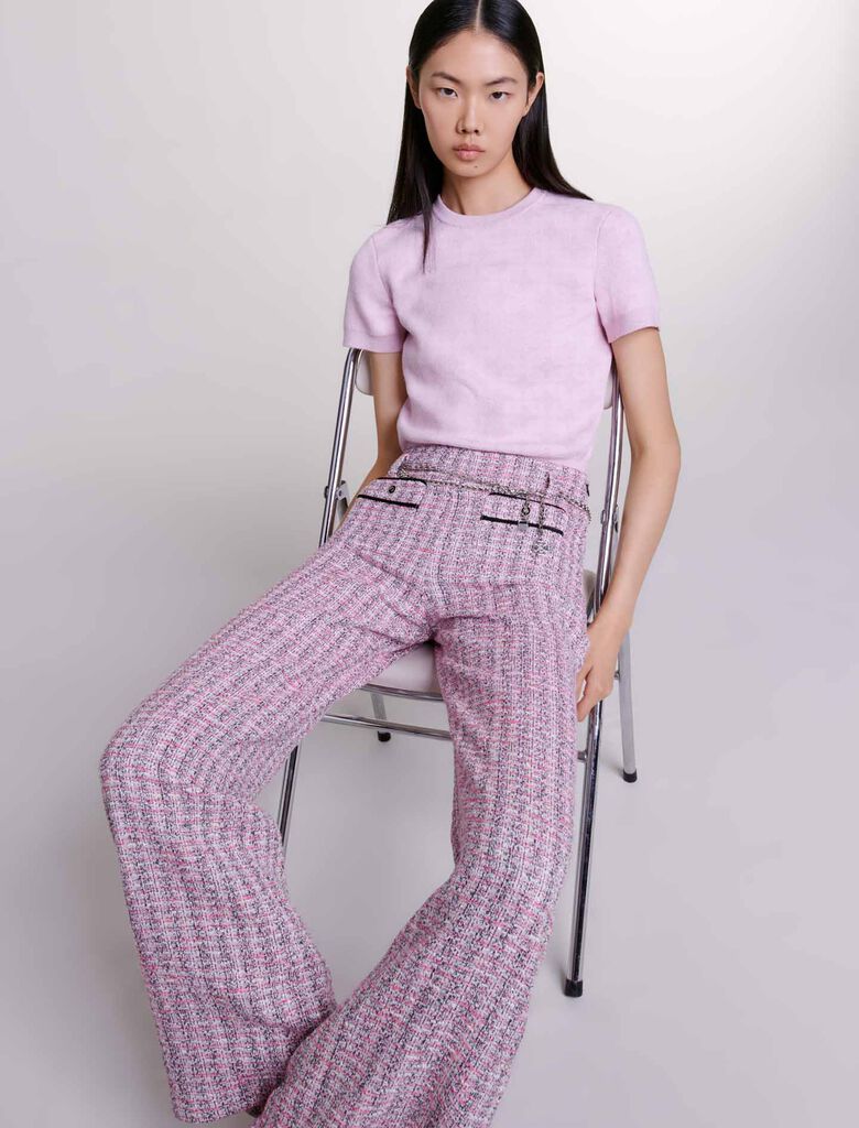 Pink Wide-leg tweed trousers