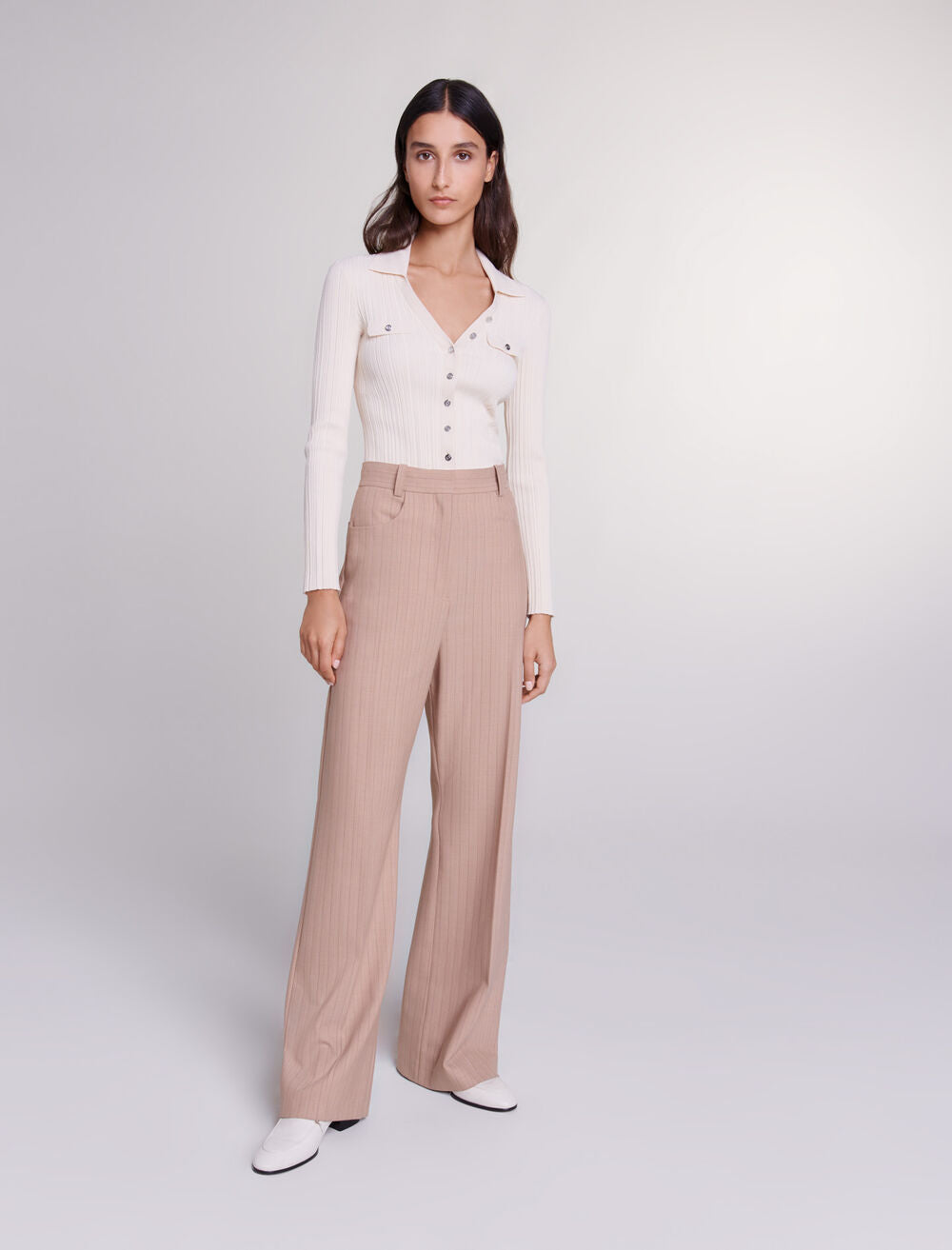 Beige-featured-High-Waisted Trousers
