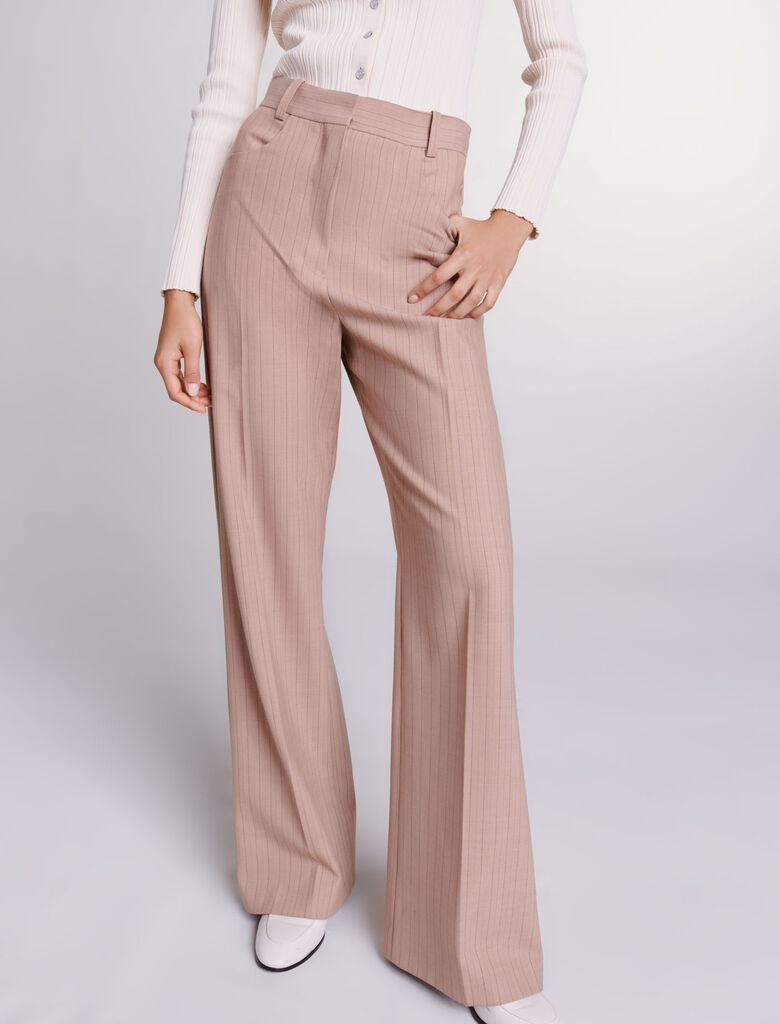 Beige-High-Waisted Trousers