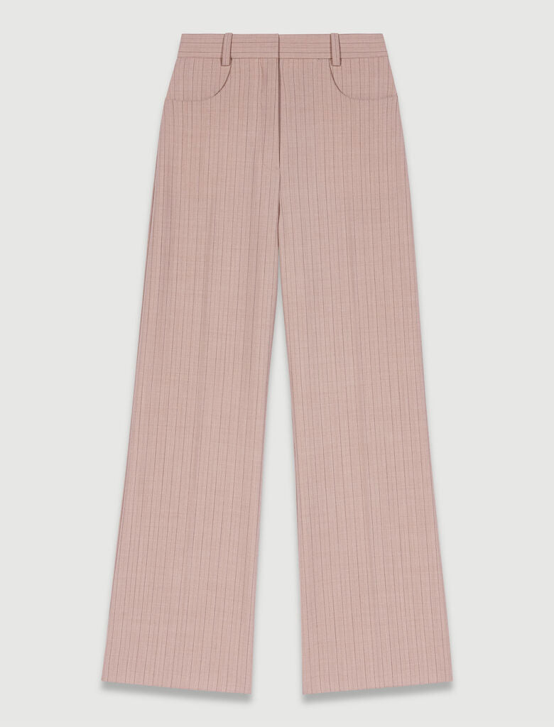 Beige-High-Waisted Trousers