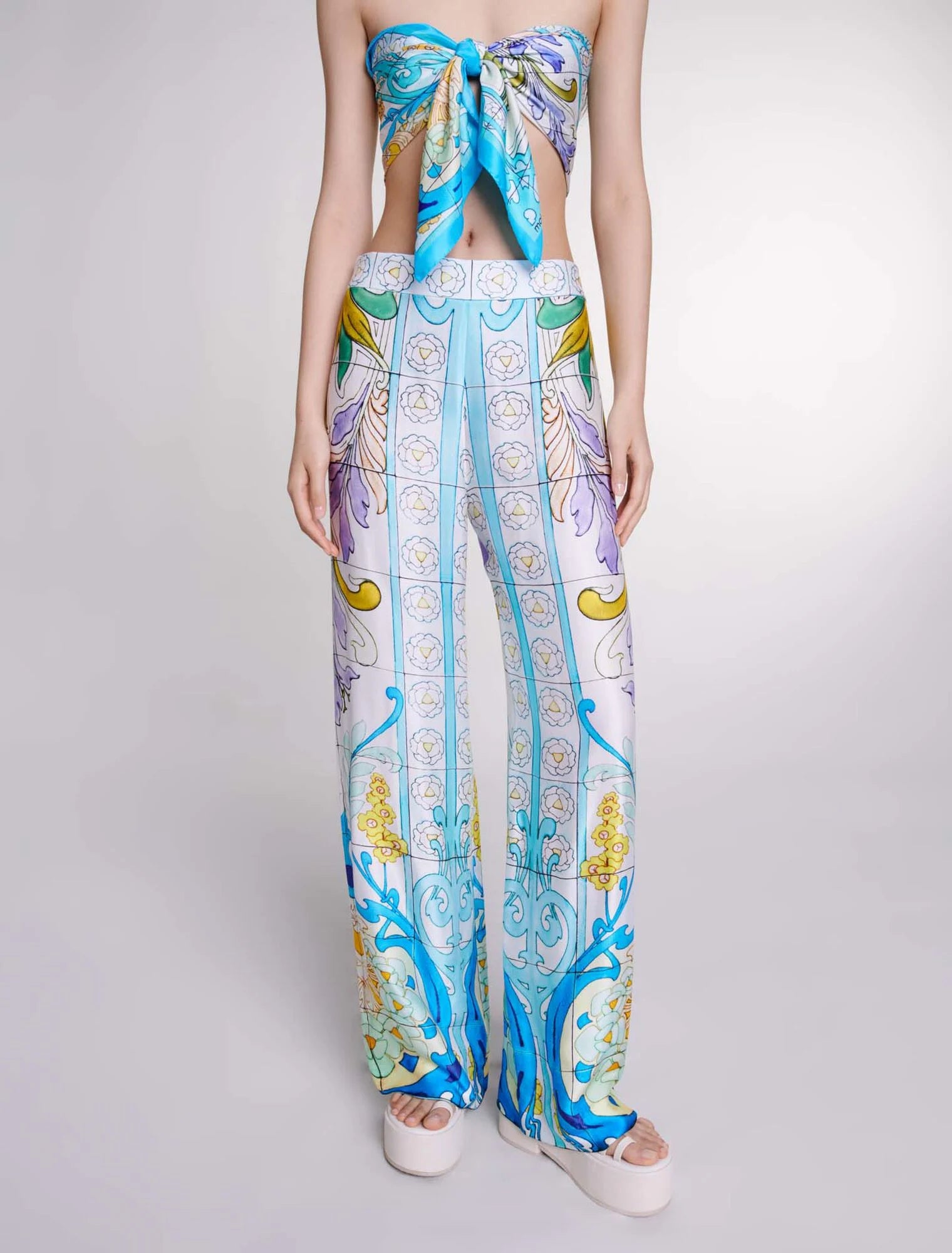 Print Mozaic-Patterned satin-effect trousers