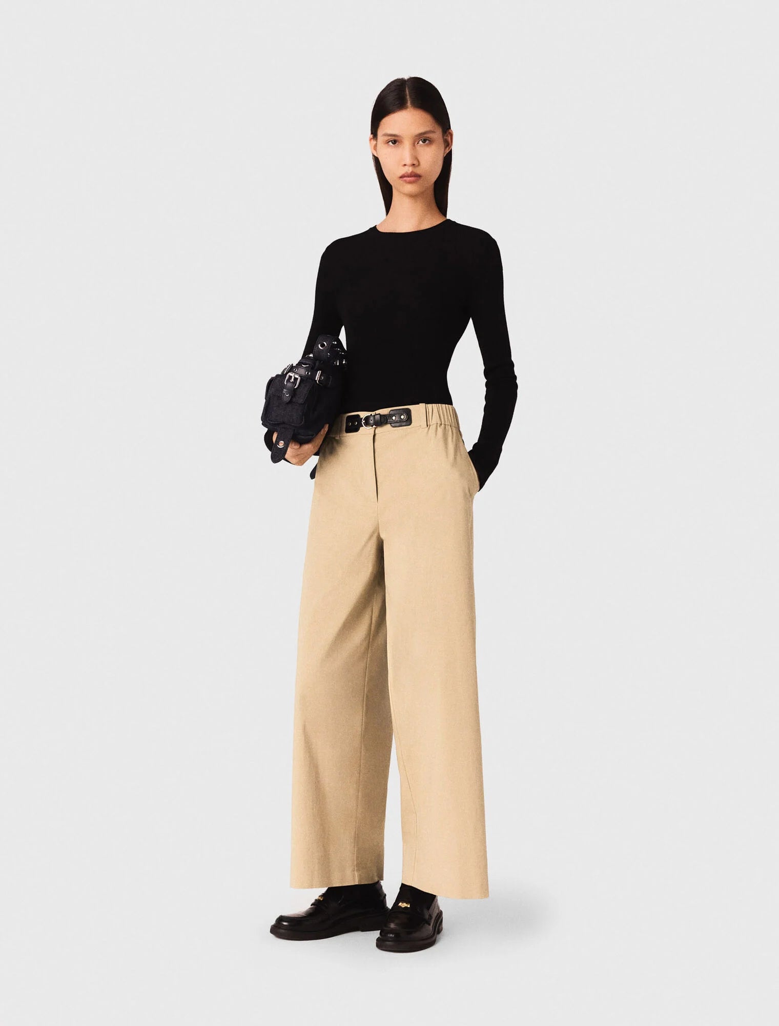 Wide-leg cotton trousers Beige Light