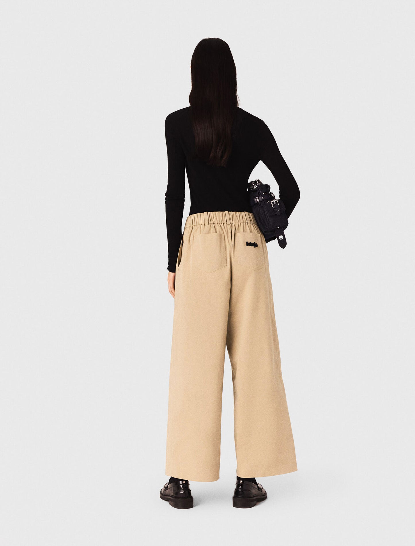 Wide-leg cotton trousers Beige Light