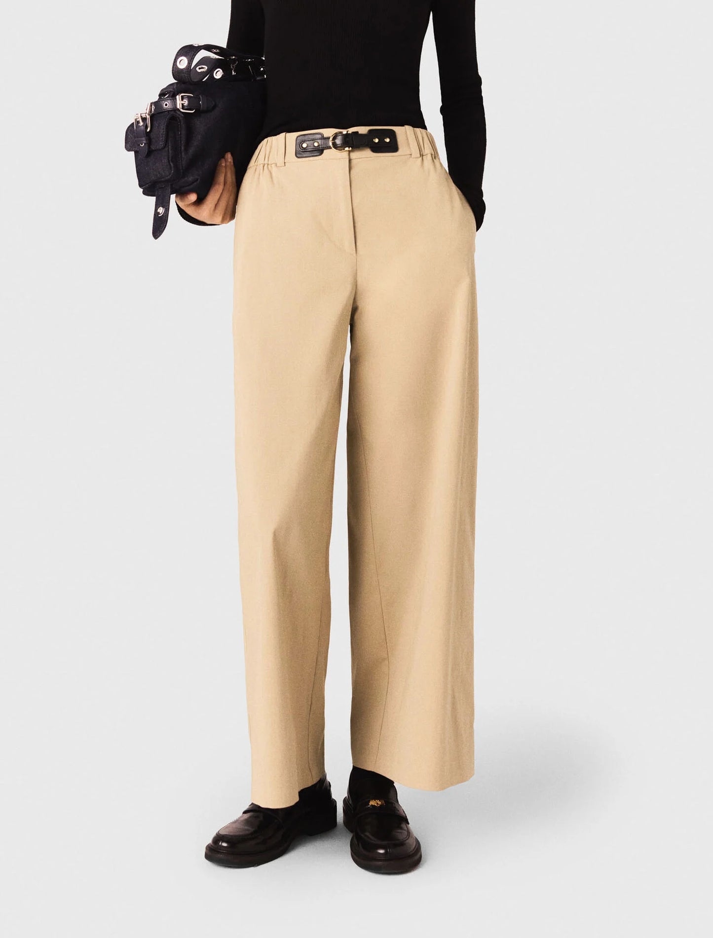Wide-leg cotton trousers Beige Light