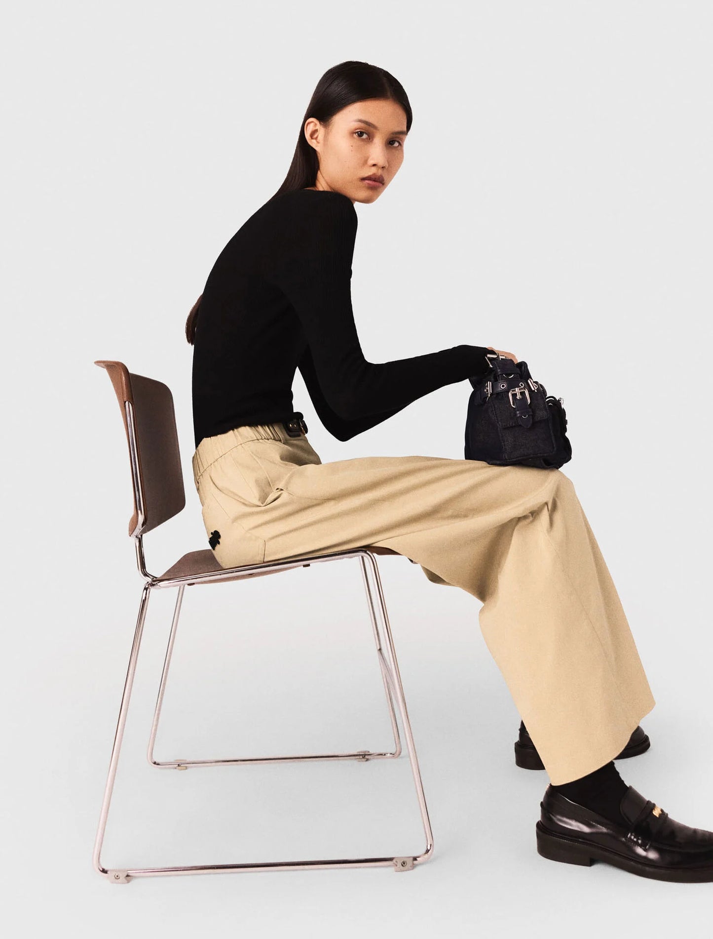 Wide-leg cotton trousers Beige Light