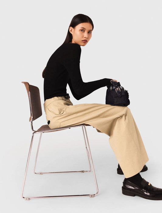 Wide-leg cotton trousers Beige Light