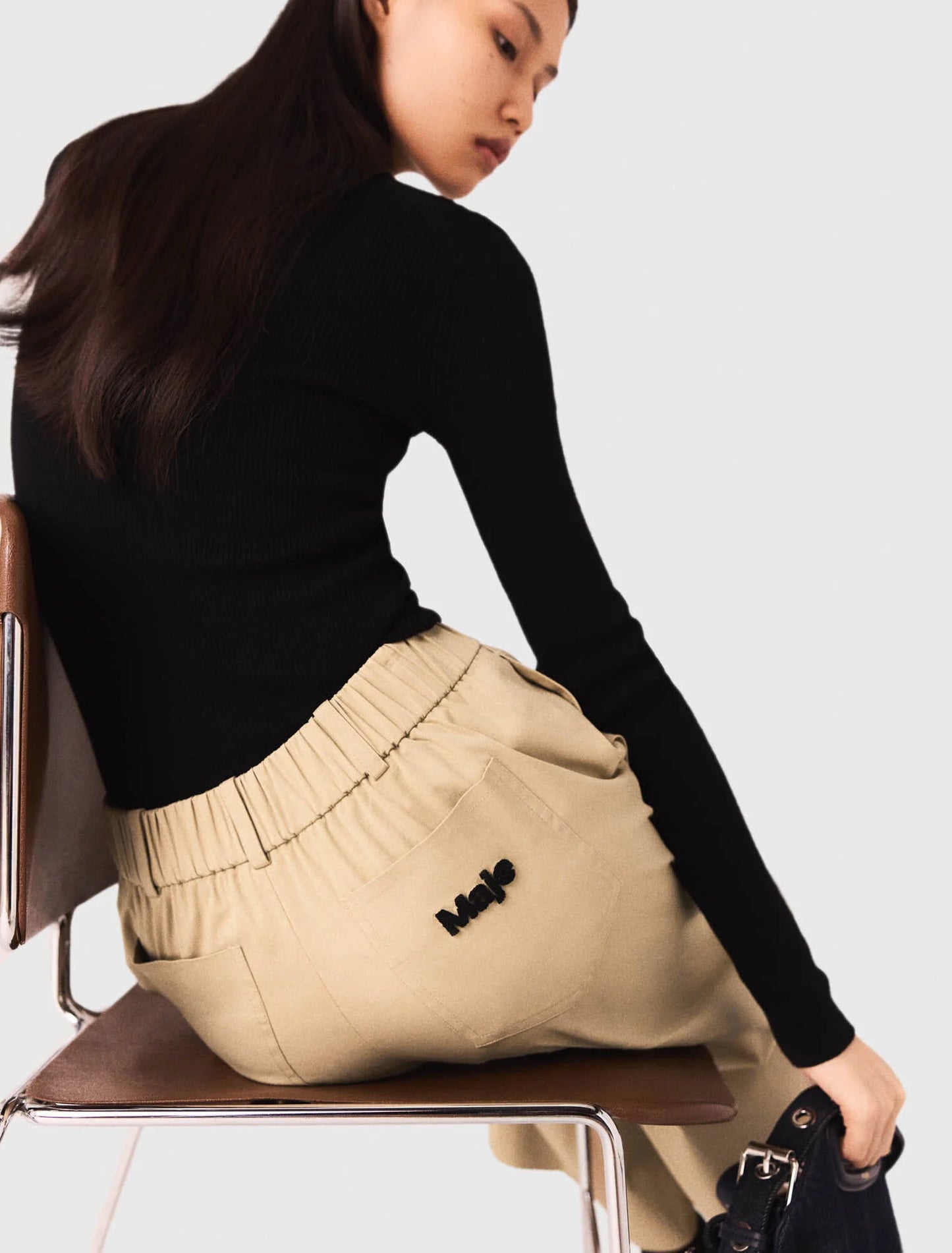 Wide-leg cotton trousers Beige Light