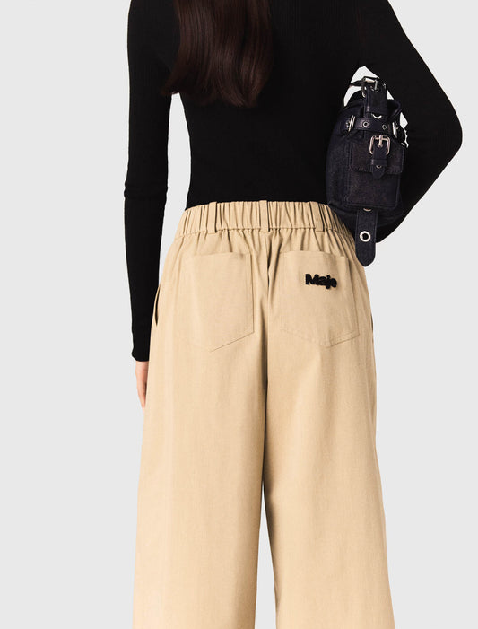 Wide-leg cotton trousers Beige Light