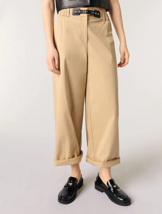 Wide-leg cotton trousers Beige Light