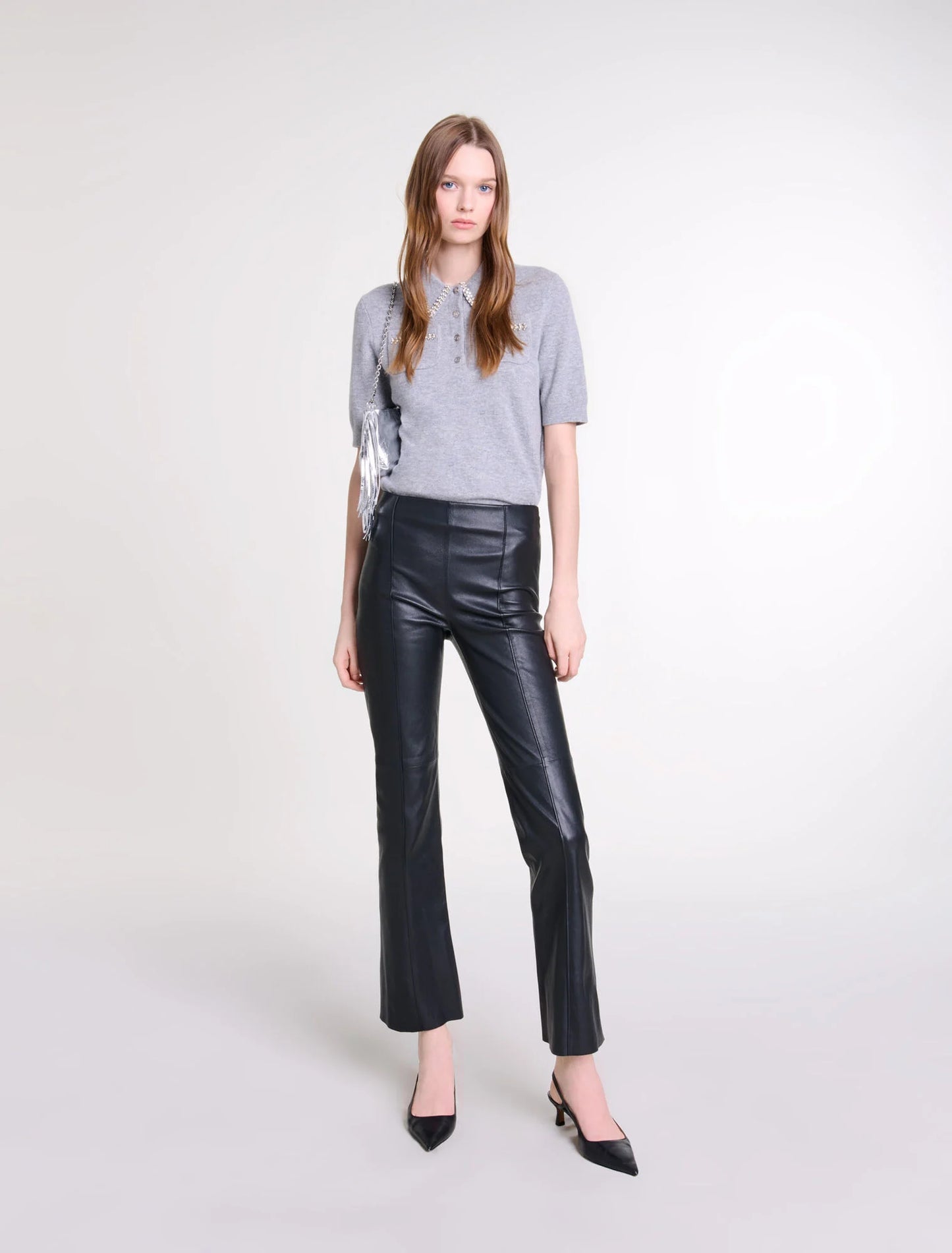 Black-featured-Leather Trousers