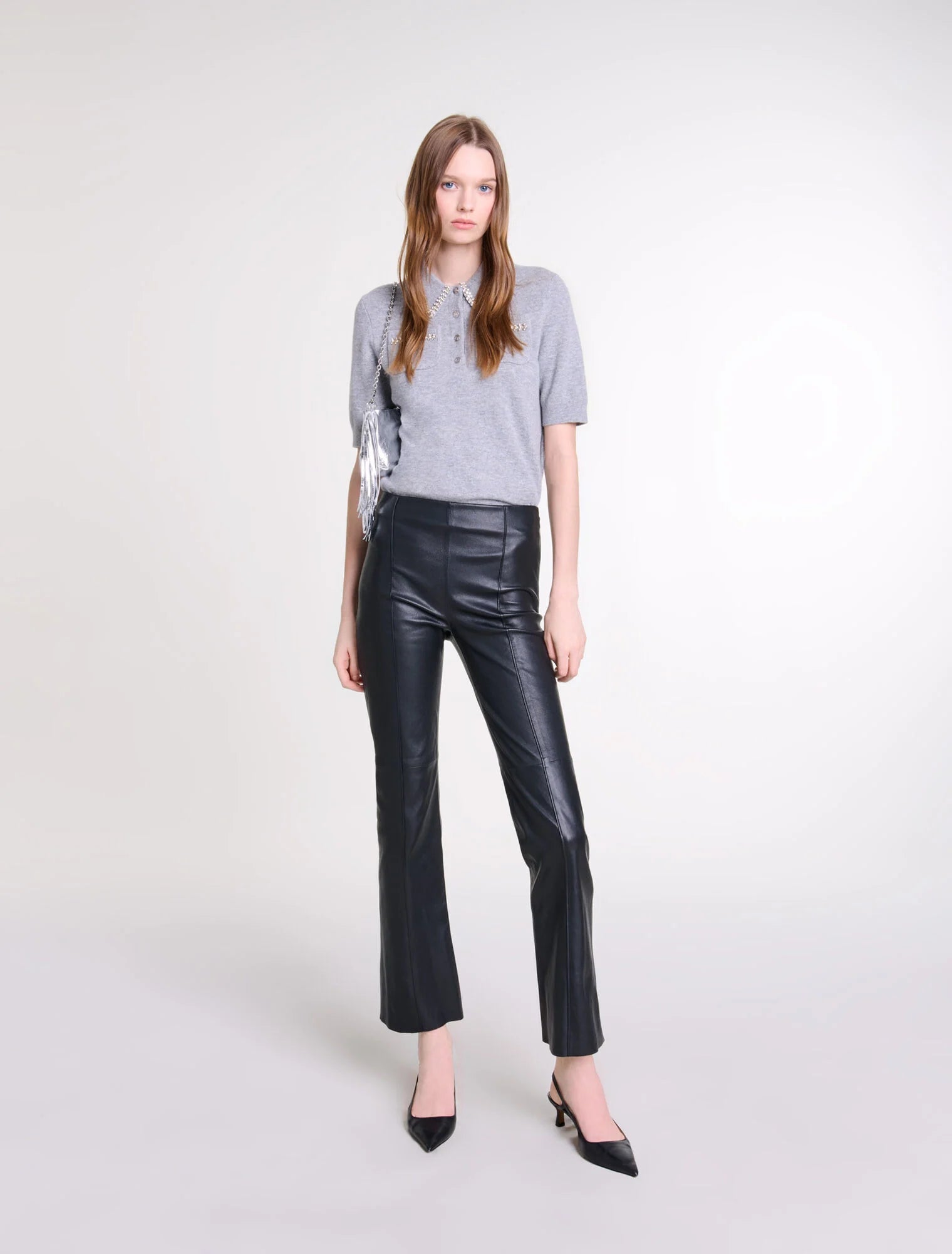 Black-featured-Leather Trousers