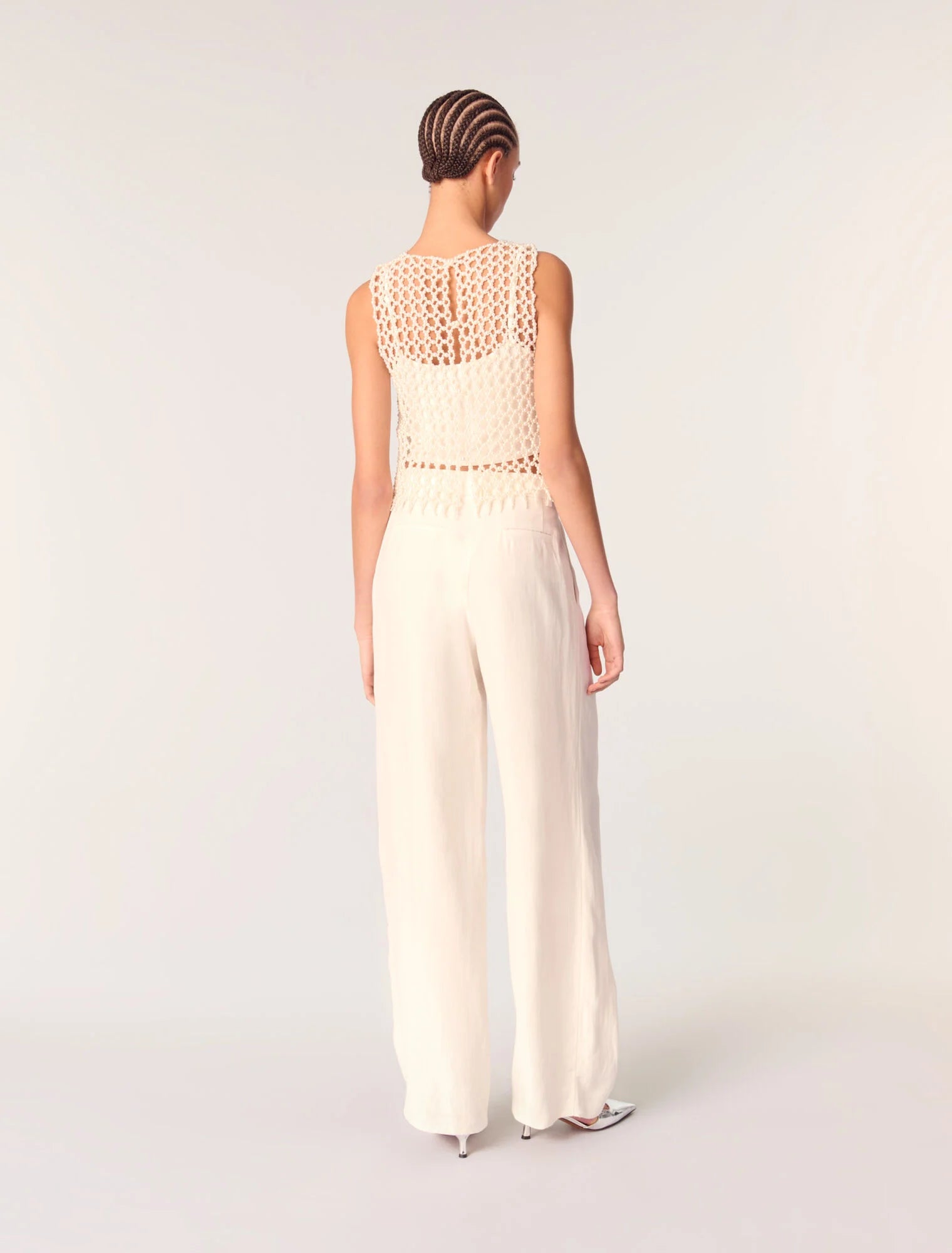 Ecru-Wide-Leg Suit Trousers