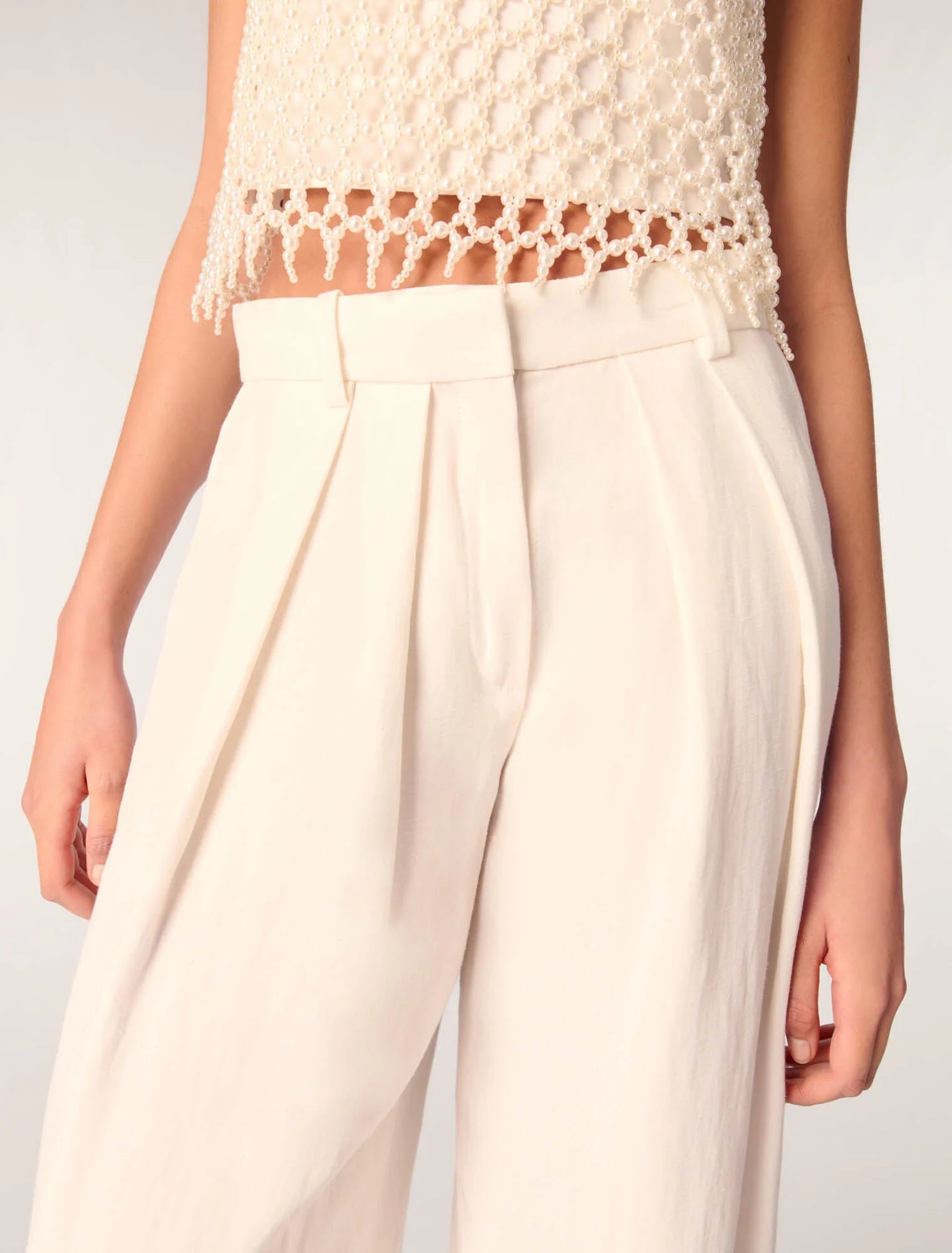 Ecru-Wide-Leg Suit Trousers