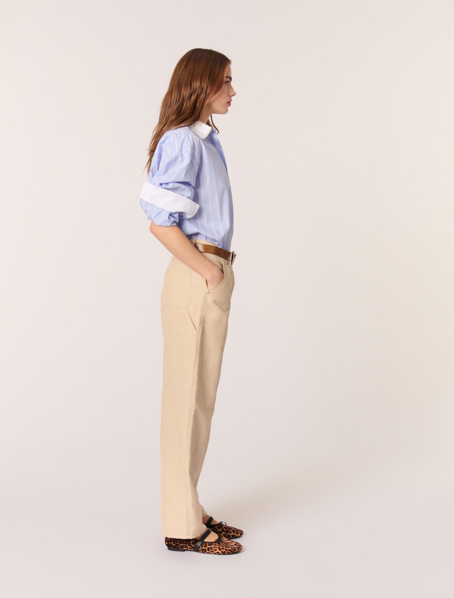 Beige-Linen and cotton suit trousers