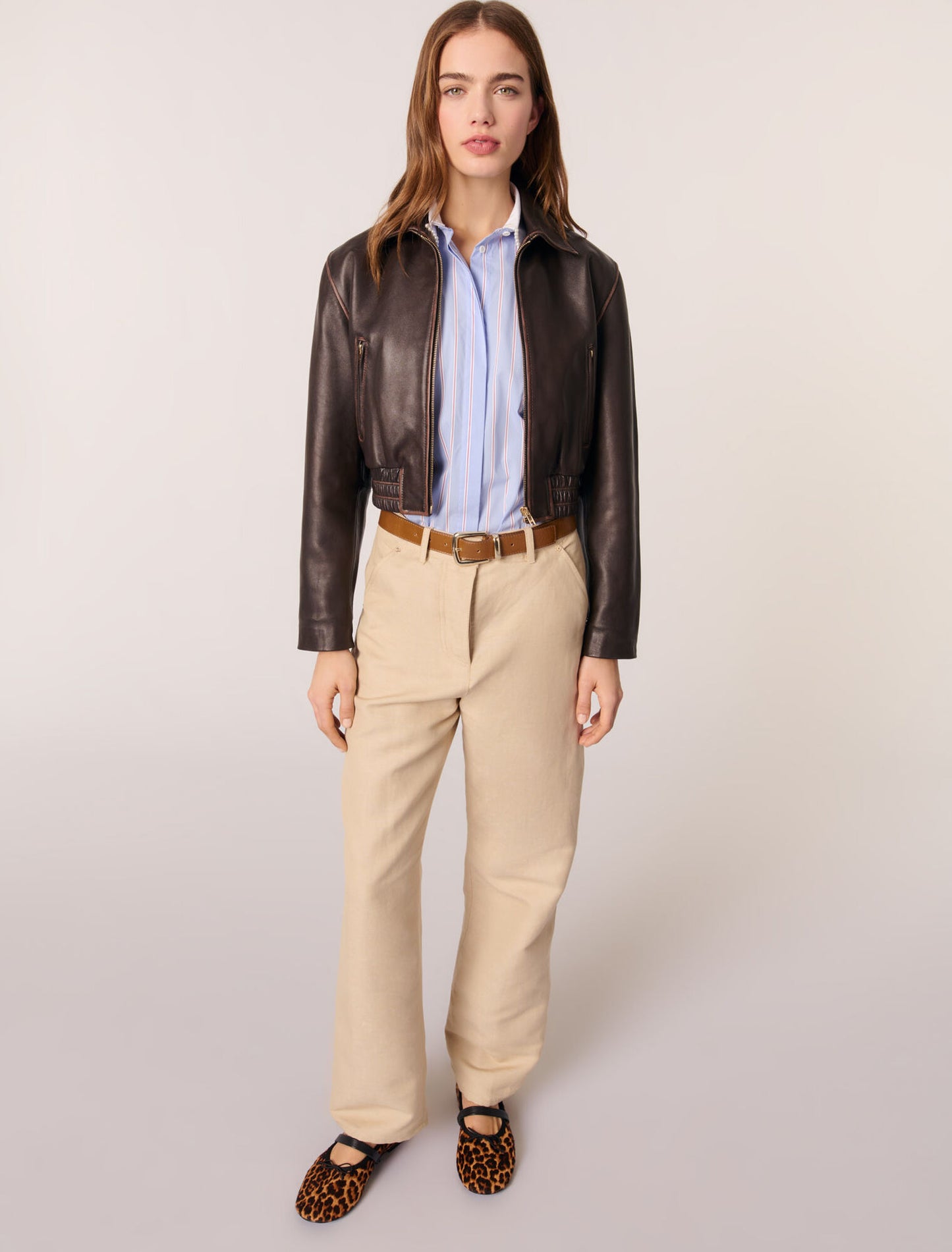 Beige-Linen and cotton suit trousers