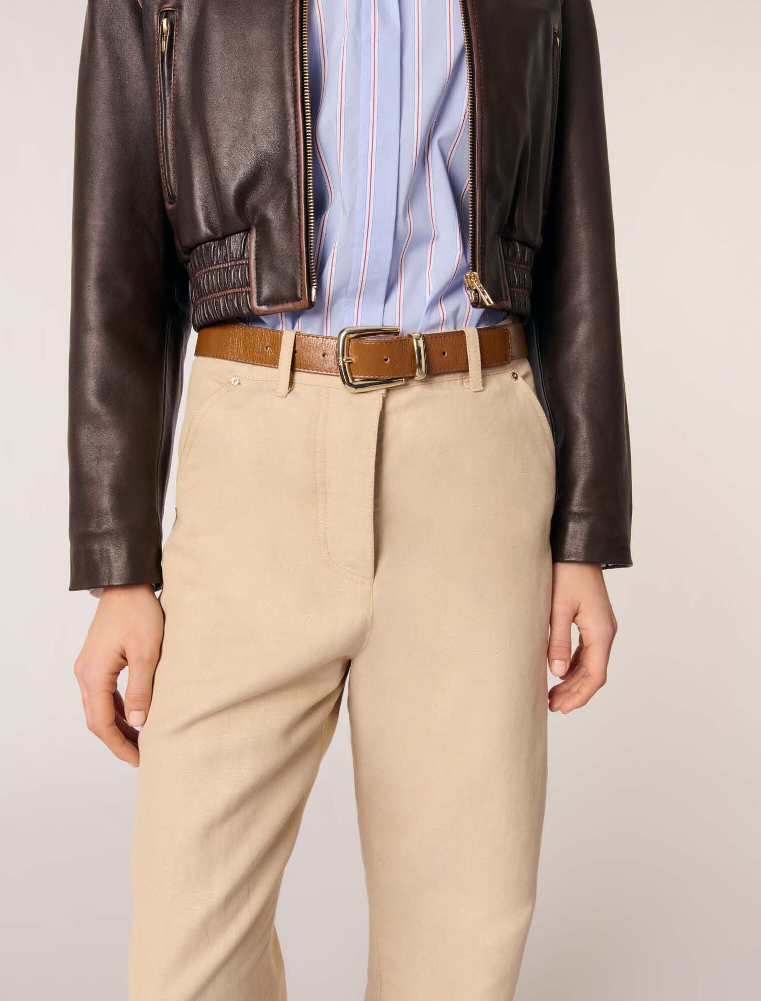 Beige-Linen and cotton suit trousers