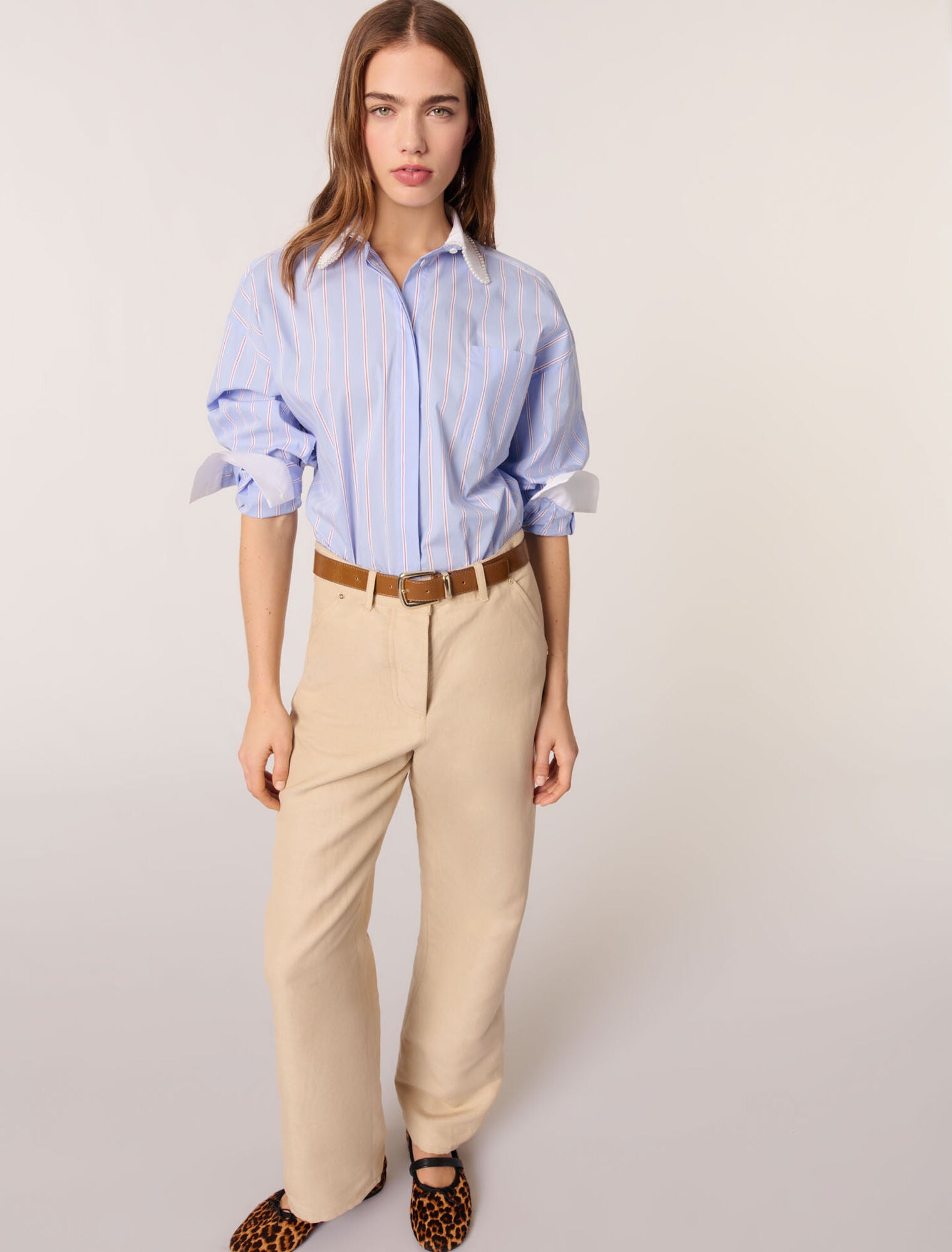 Beige-Linen and cotton suit trousers