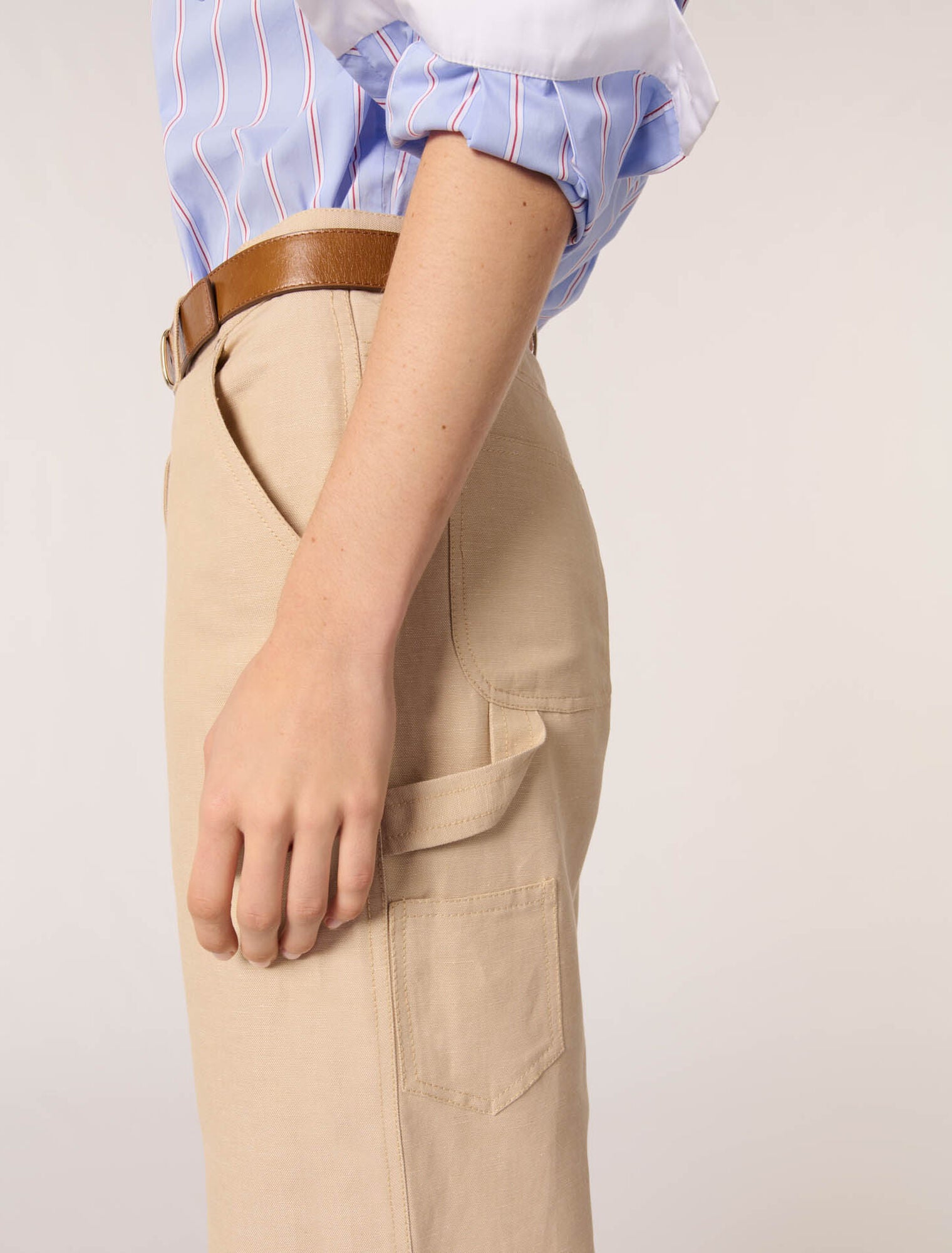 Beige-Linen and cotton suit trousers