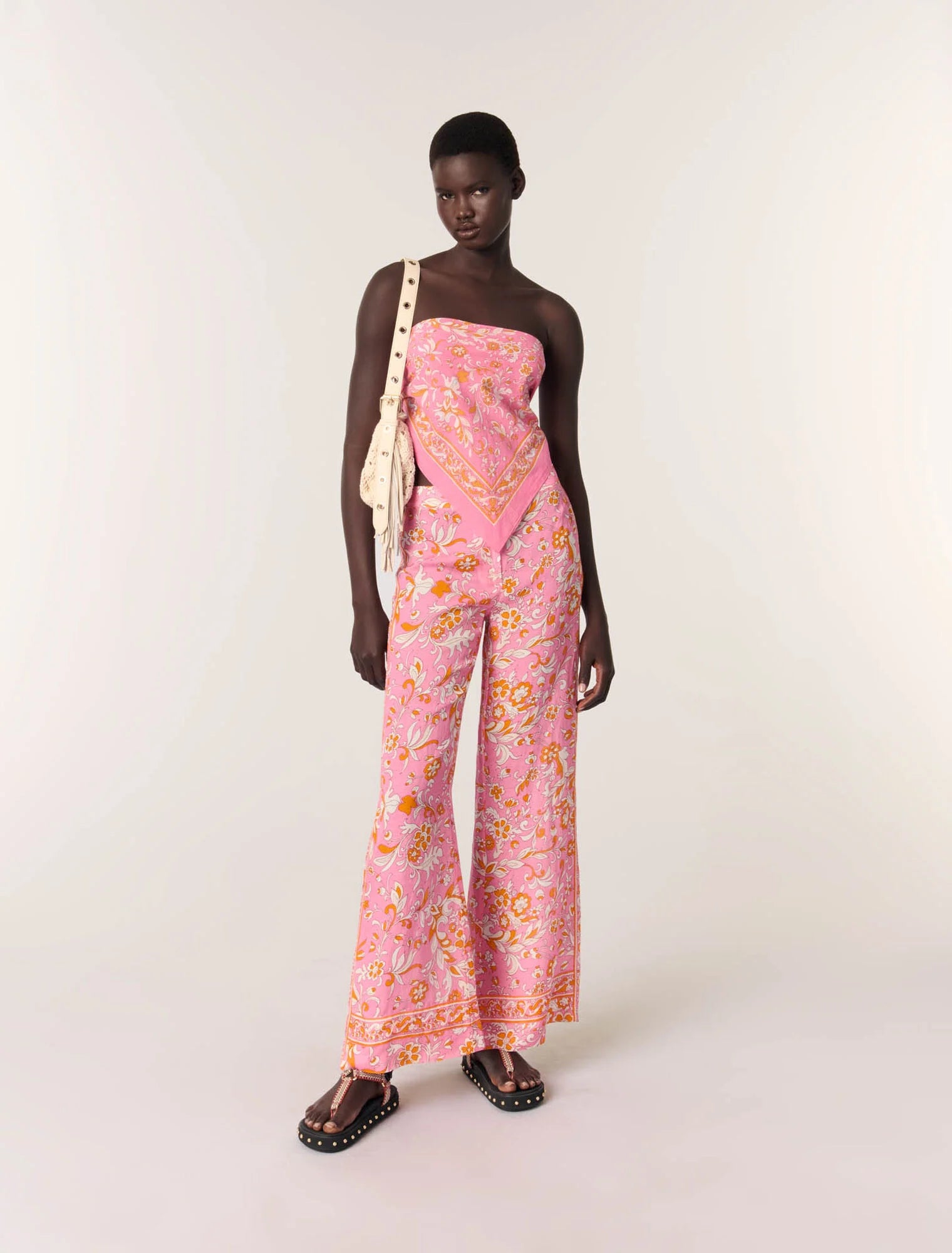 Orange Pink Flowers Print-featured-Patterned linen trousers