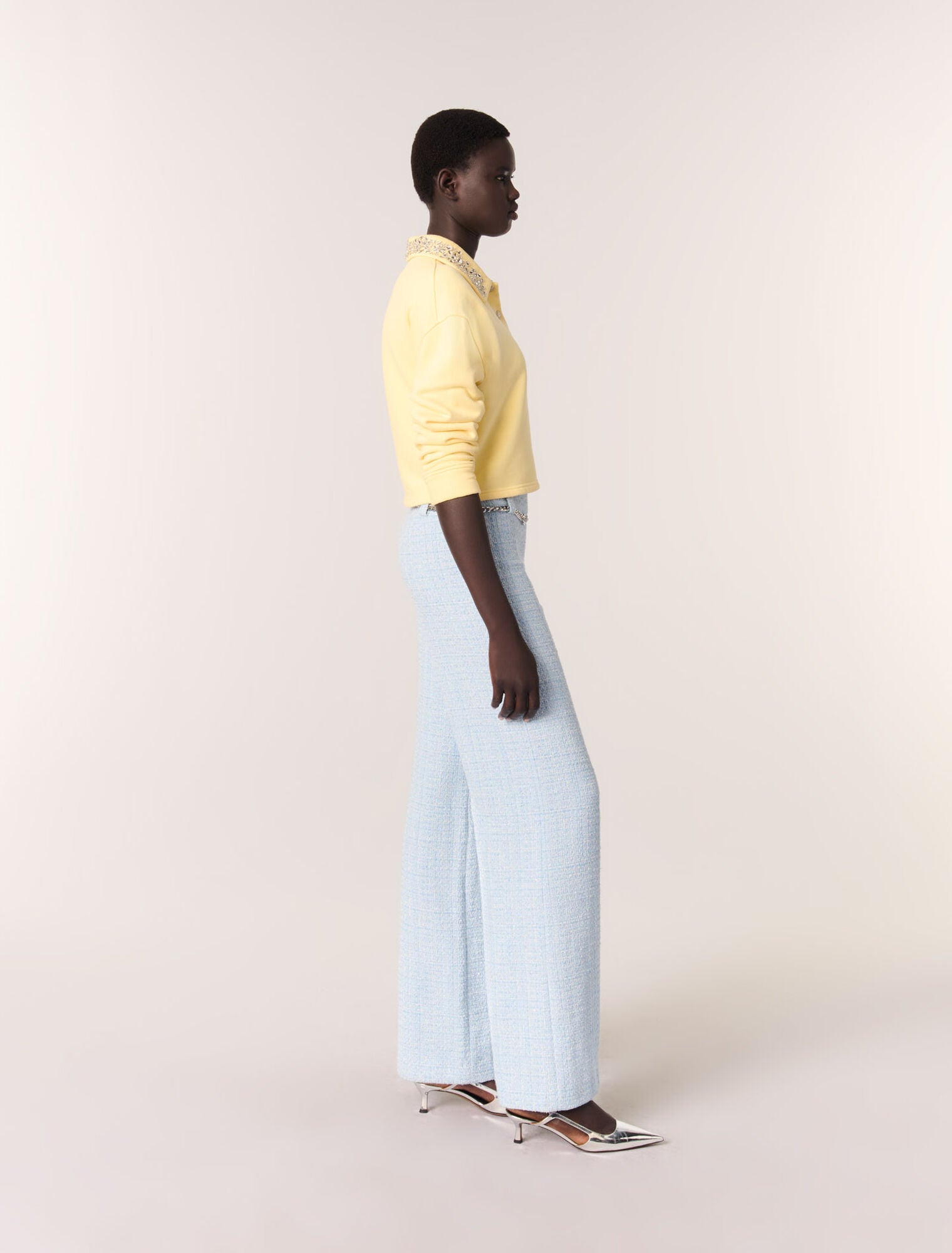 Blue Sky-Tweed trousers with belt