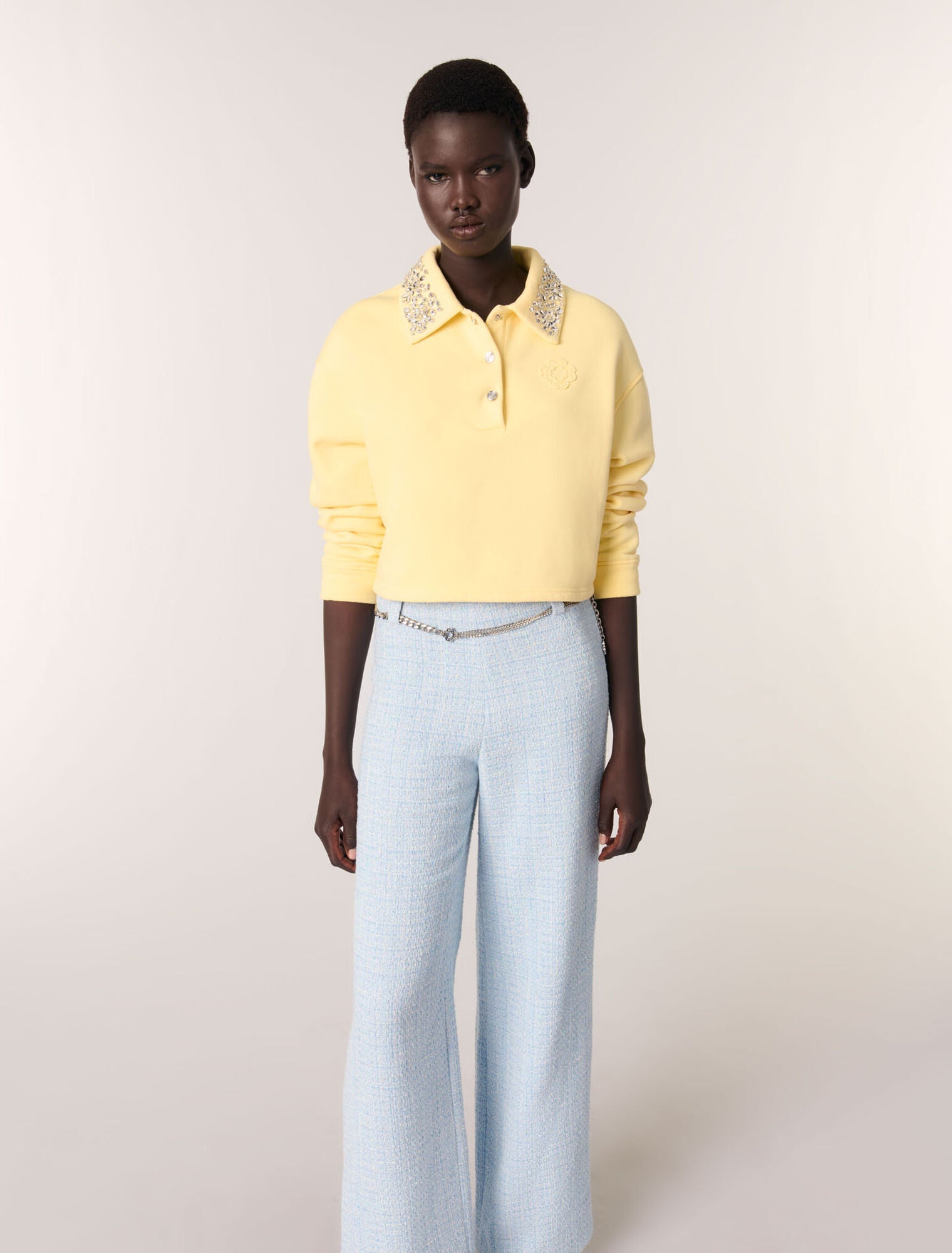 Blue Sky-Tweed trousers with belt