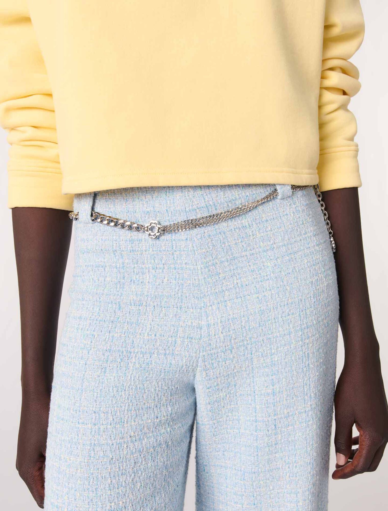 Blue Sky-Tweed trousers with belt