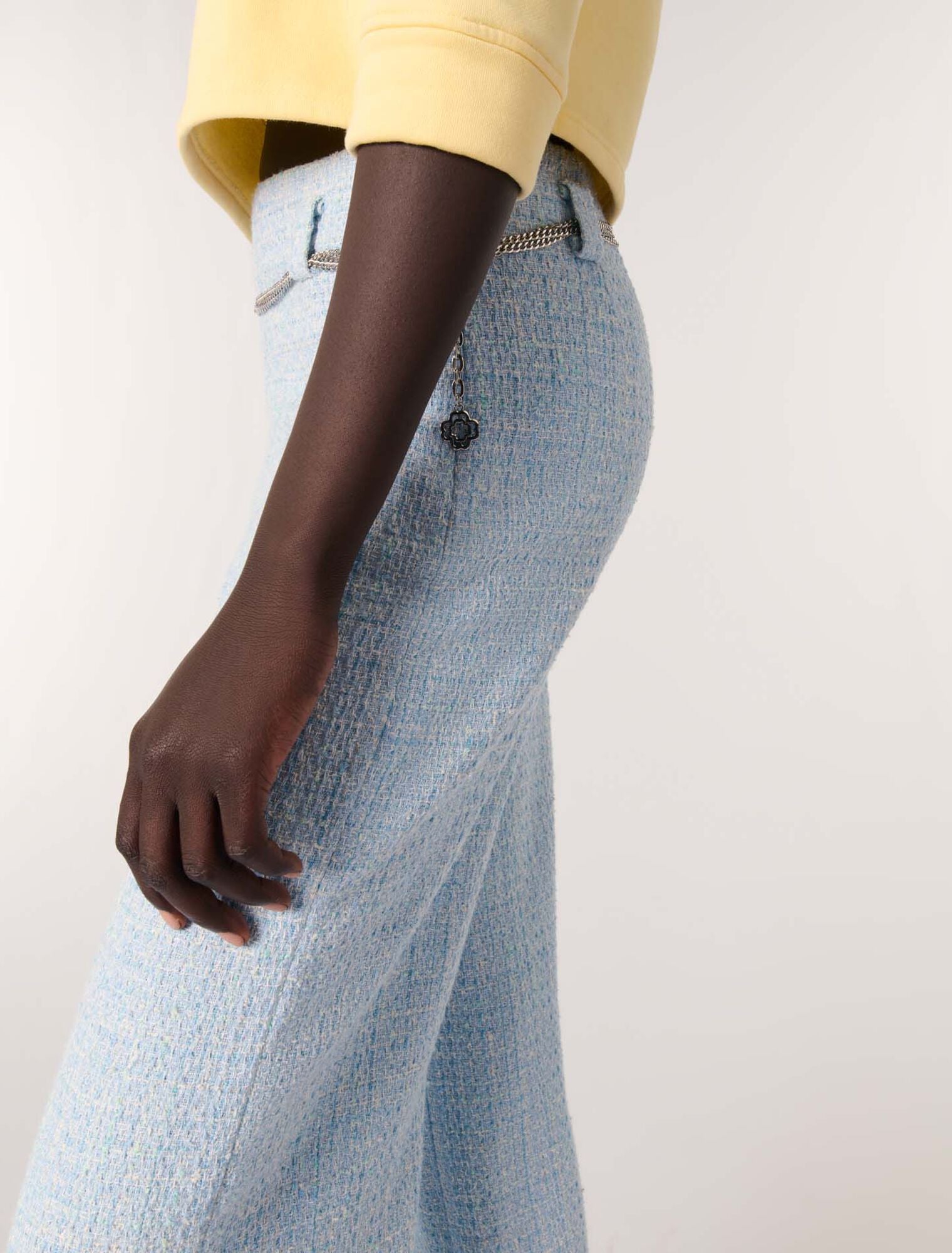 Blue Sky-Tweed trousers with belt