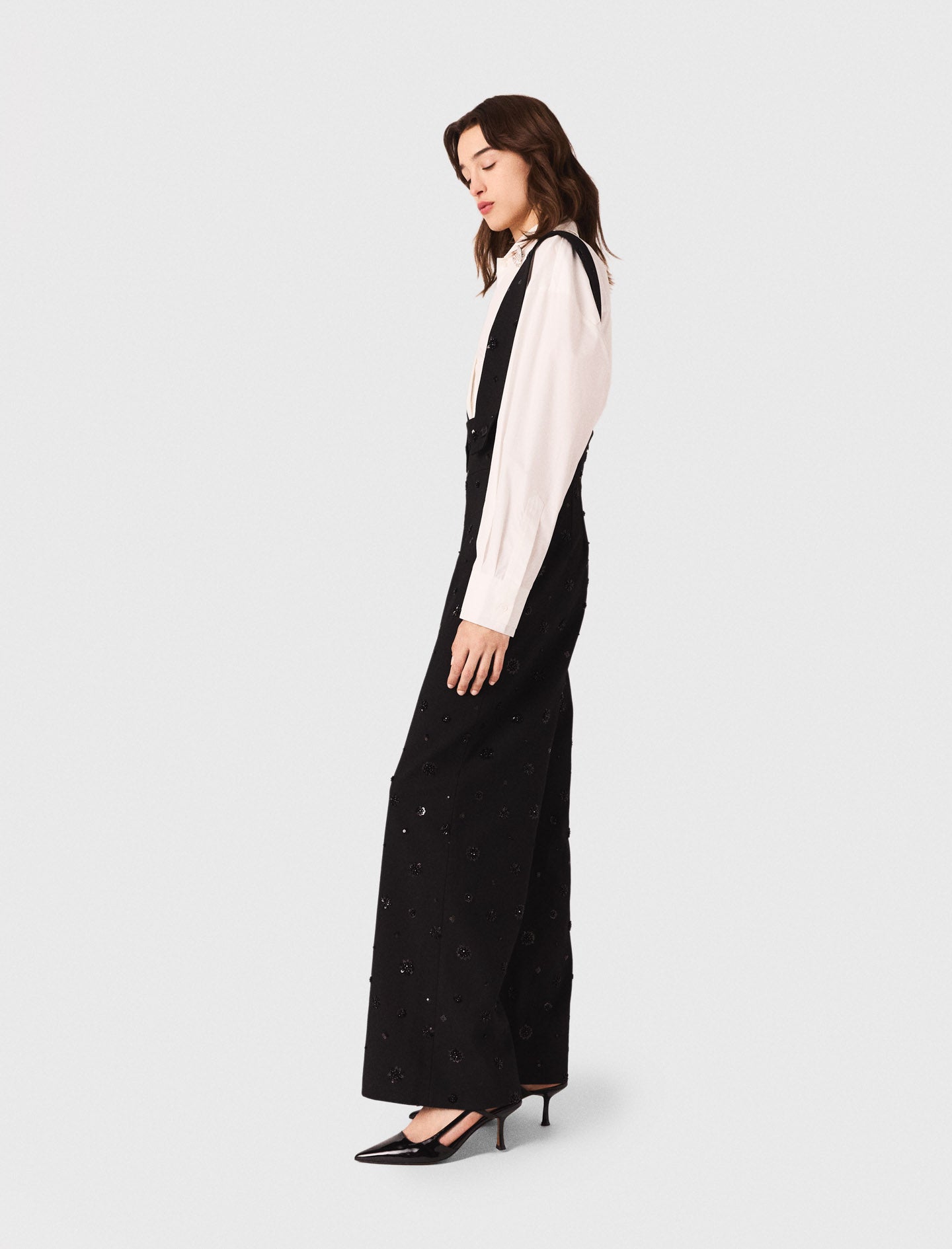 Embroidered trousers with braces Black
