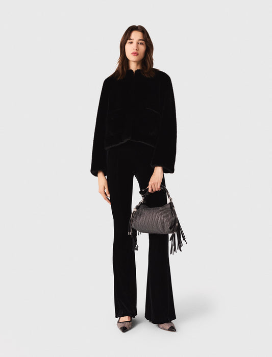Stretch velour trousers Black
