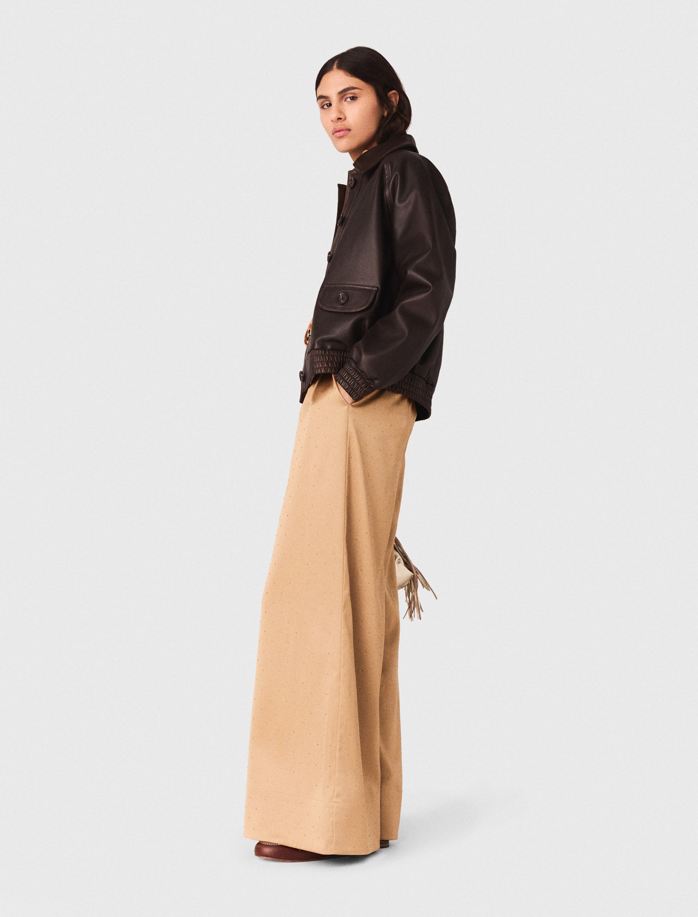 Rhinestone Satin Trousers CARAMEL