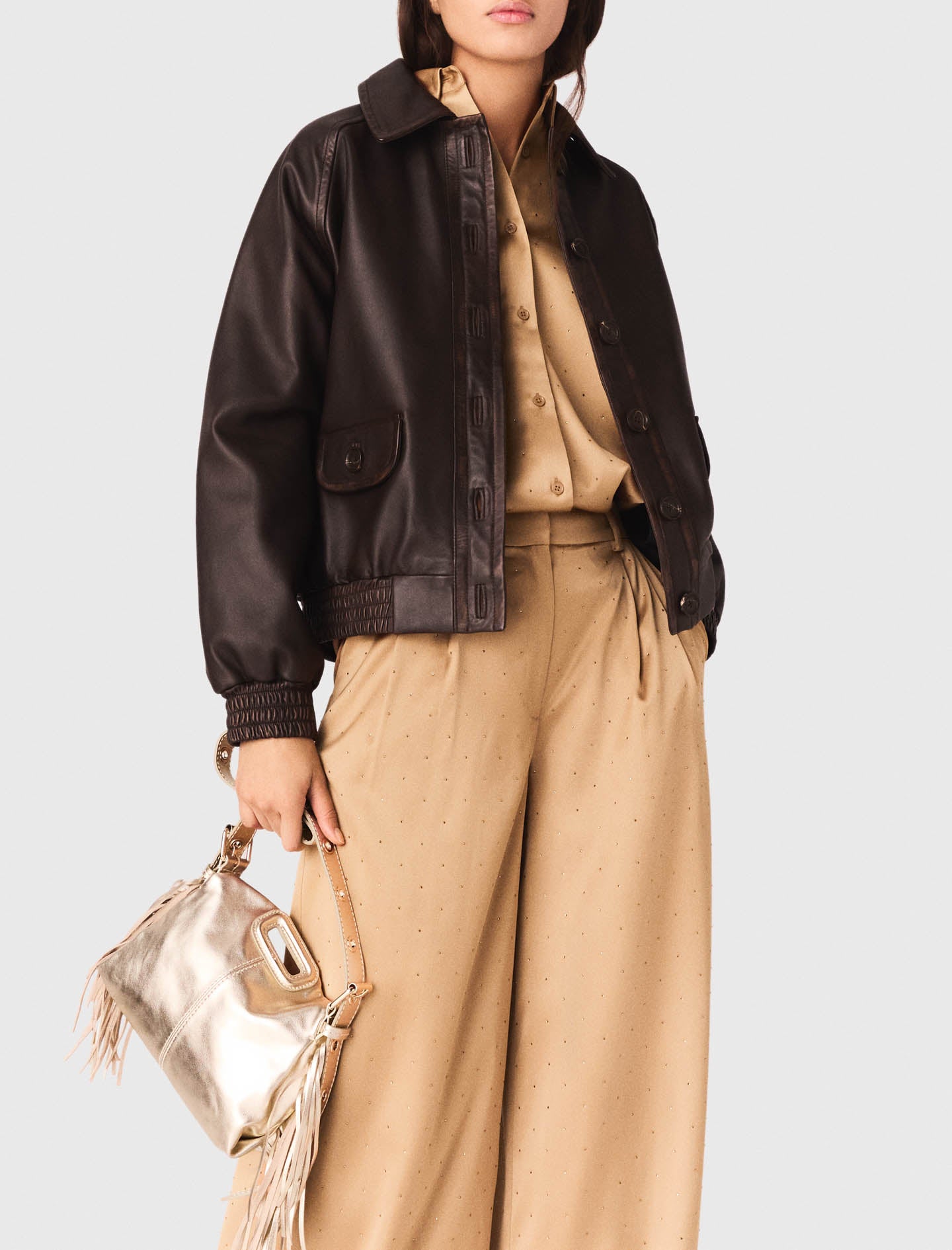 Rhinestone Satin Trousers CARAMEL