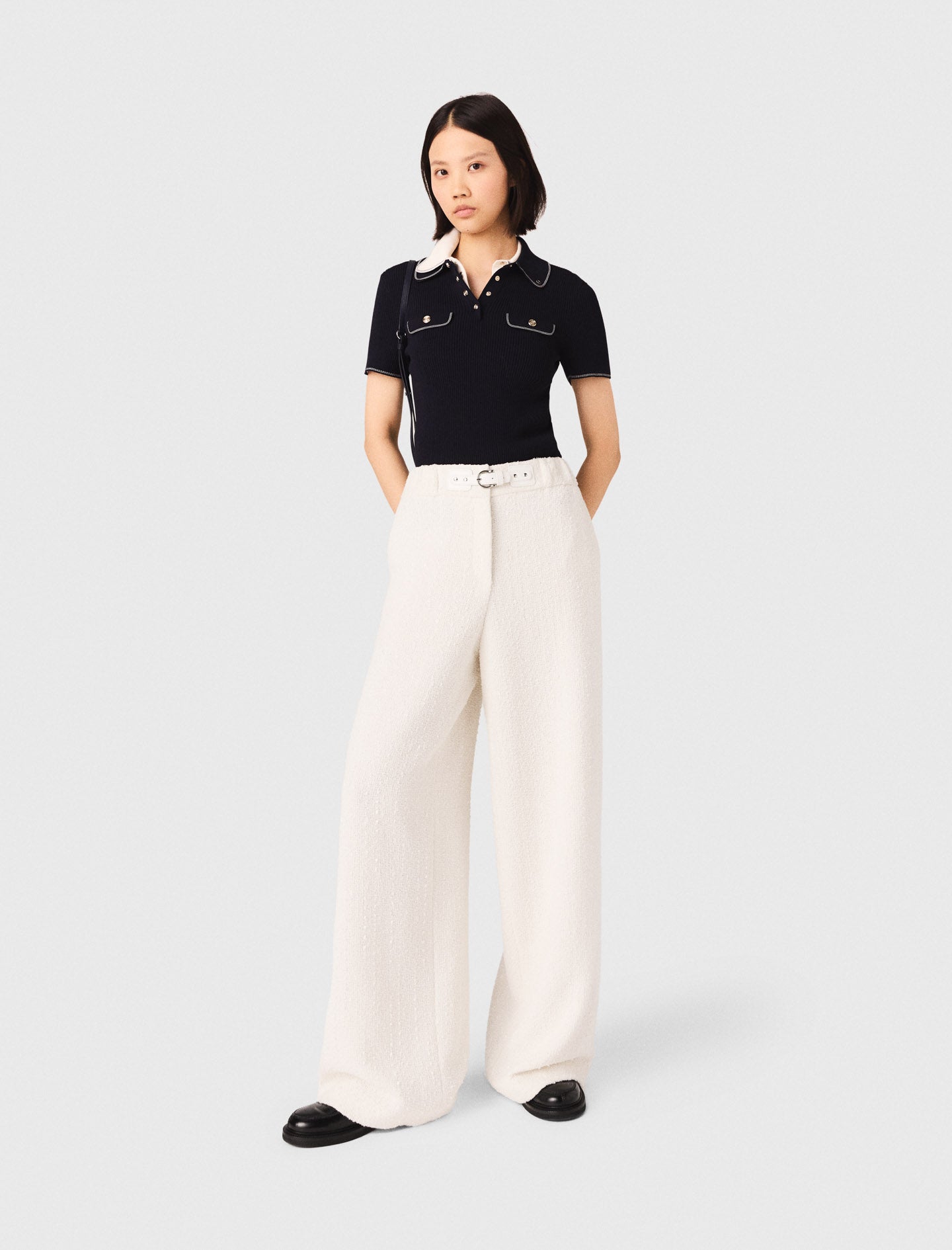 Wide-Leg Tweed Trousers ECRU