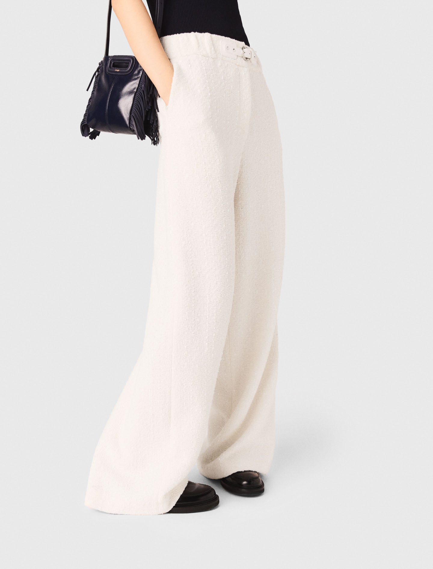 Wide-Leg Tweed Trousers ECRU