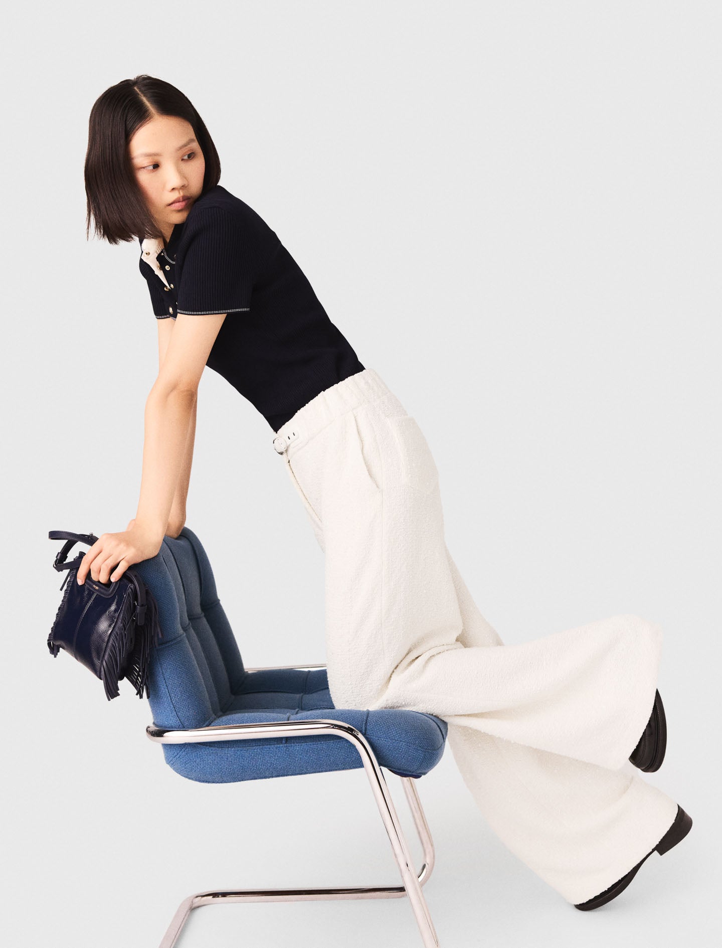 Wide-Leg Tweed Trousers ECRU