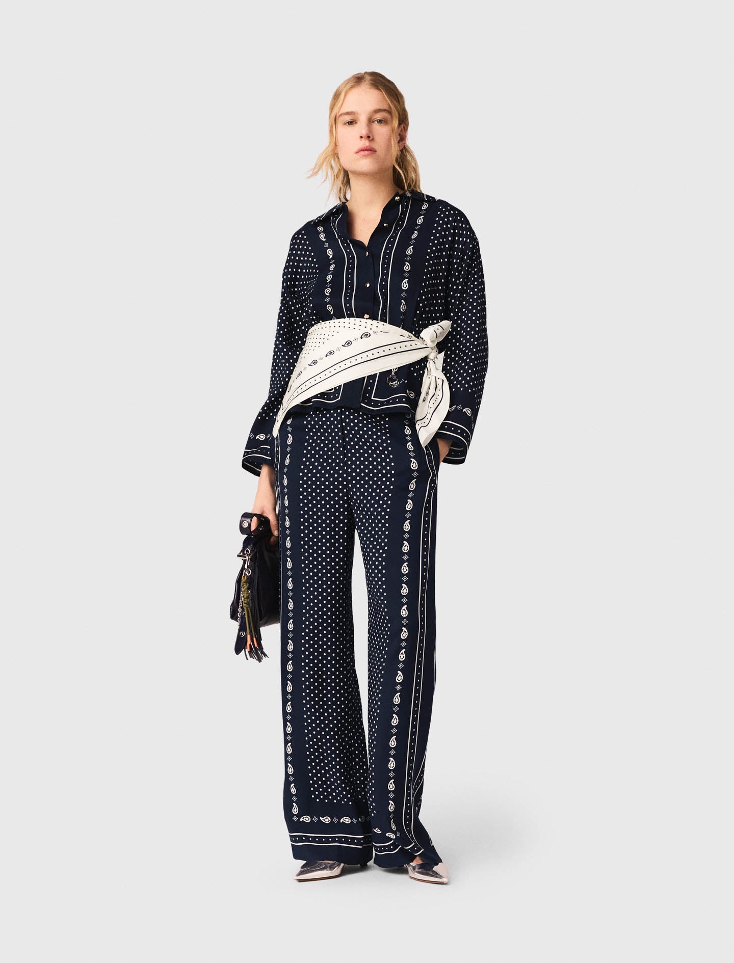 Printed Fluid Trousers NAVY