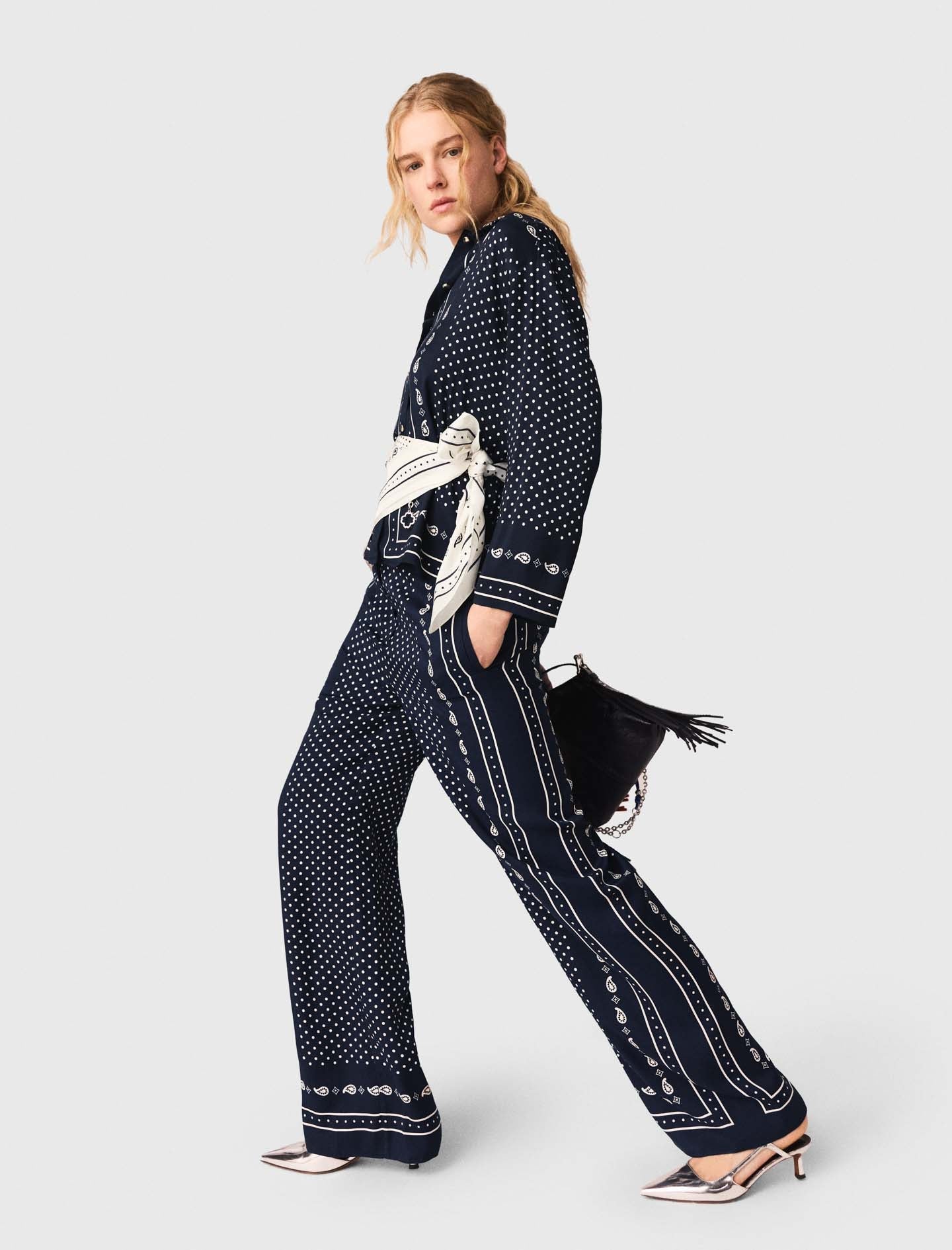 Printed Fluid Trousers NAVY