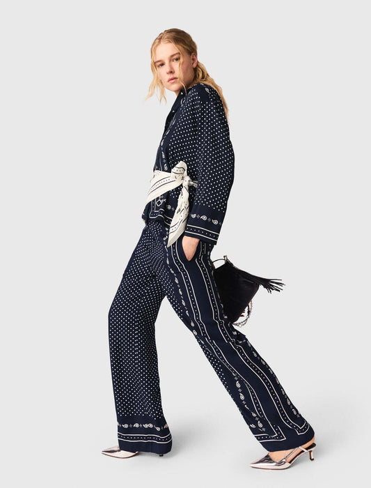 Printed Fluid Trousers NAVY