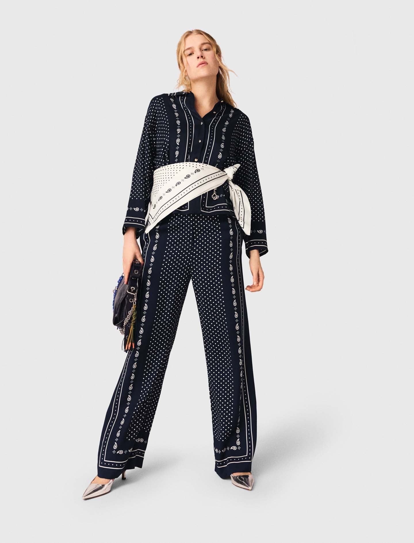 Printed Fluid Trousers NAVY