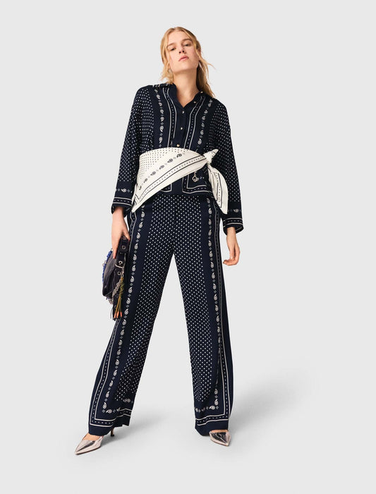 Printed Fluid Trousers NAVY