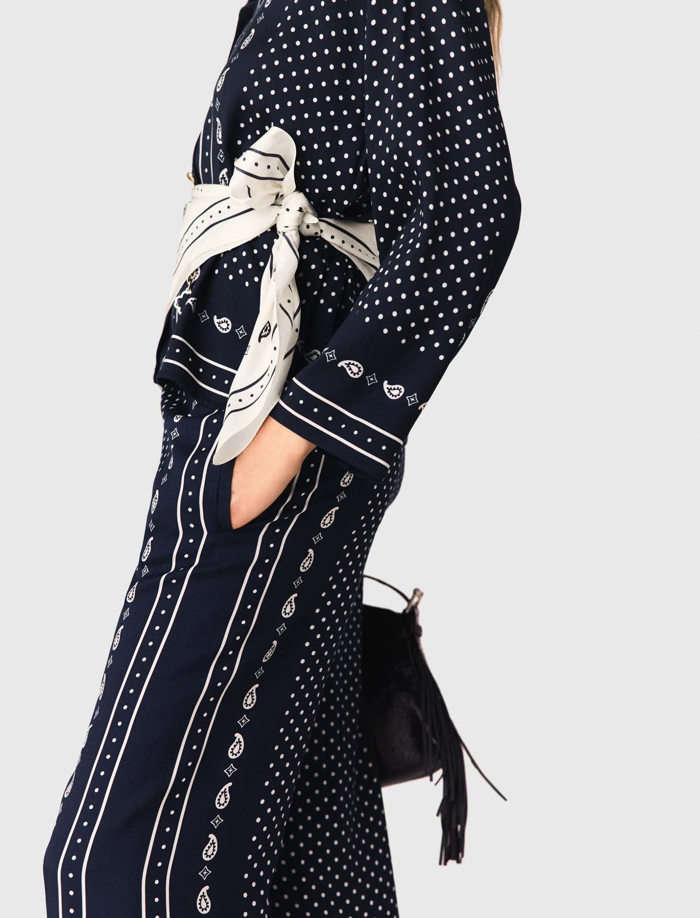 Printed Fluid Trousers NAVY