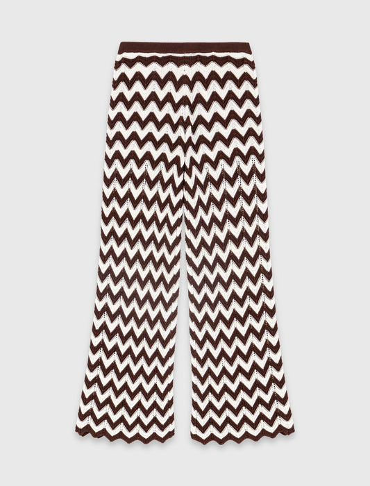 Zigzag Crochet Trousers Brown/White