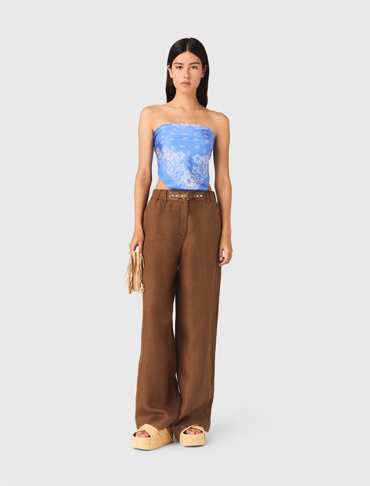 Linen-Blend Trousers Brown